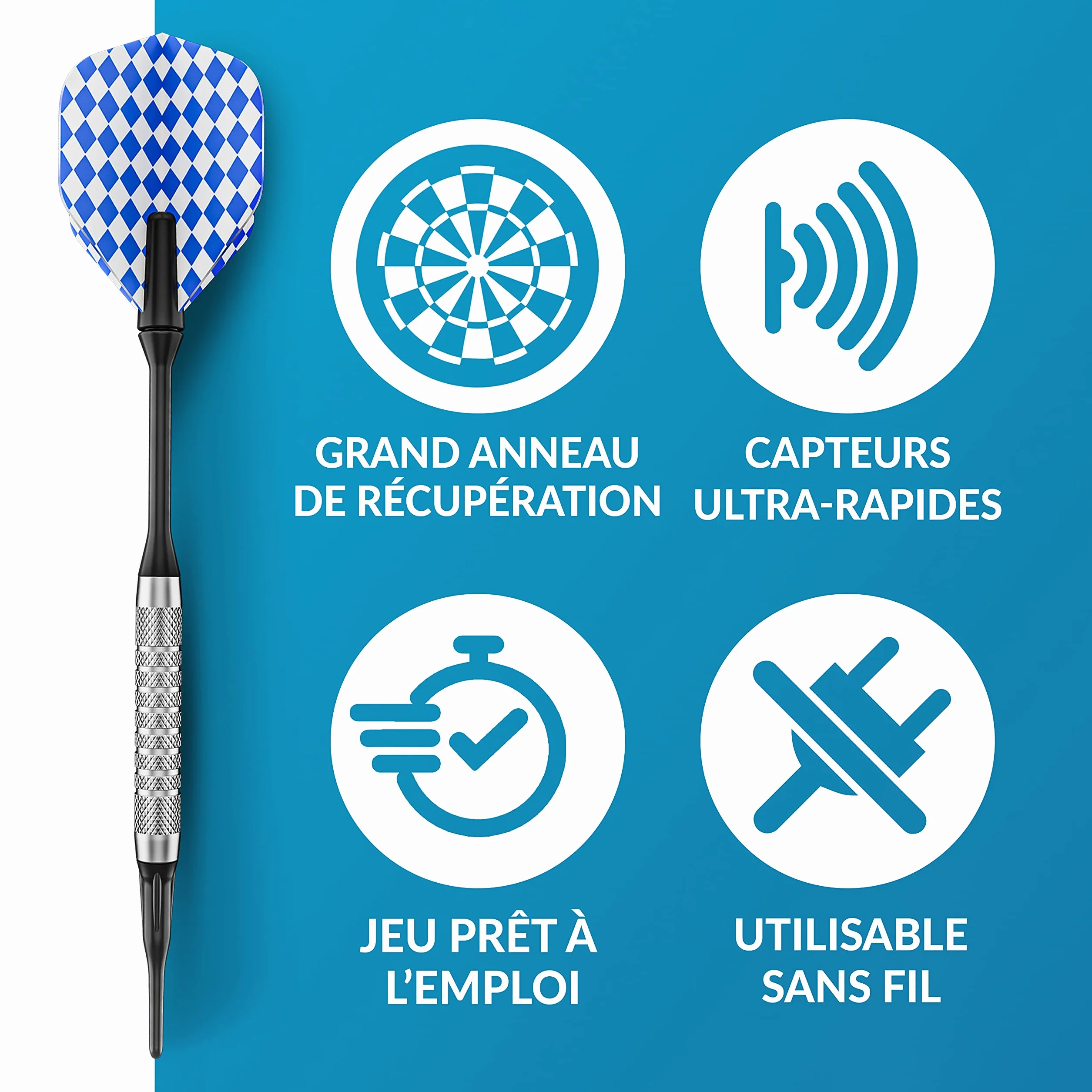 DartPro Cible de fléchettes électronique sans fil avec 6 fléchettes pour 1-8 joueurs