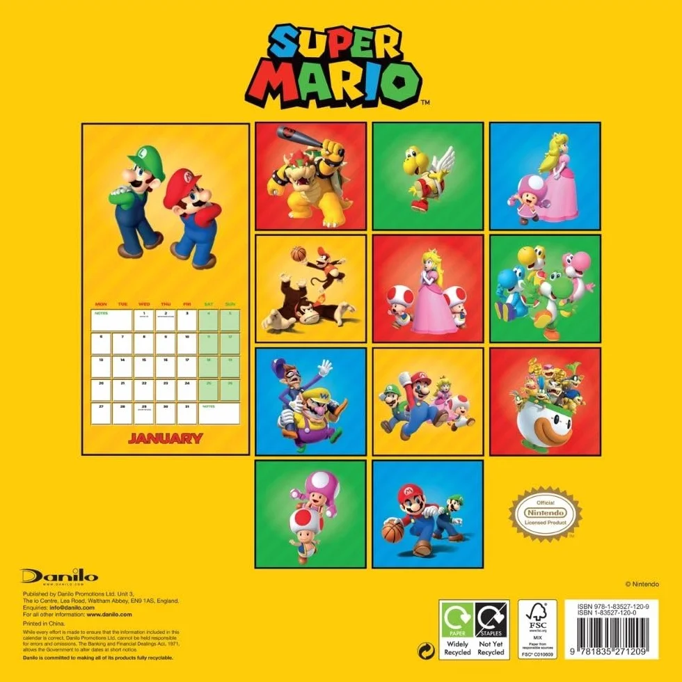 Super Mario Square Calendar 2025