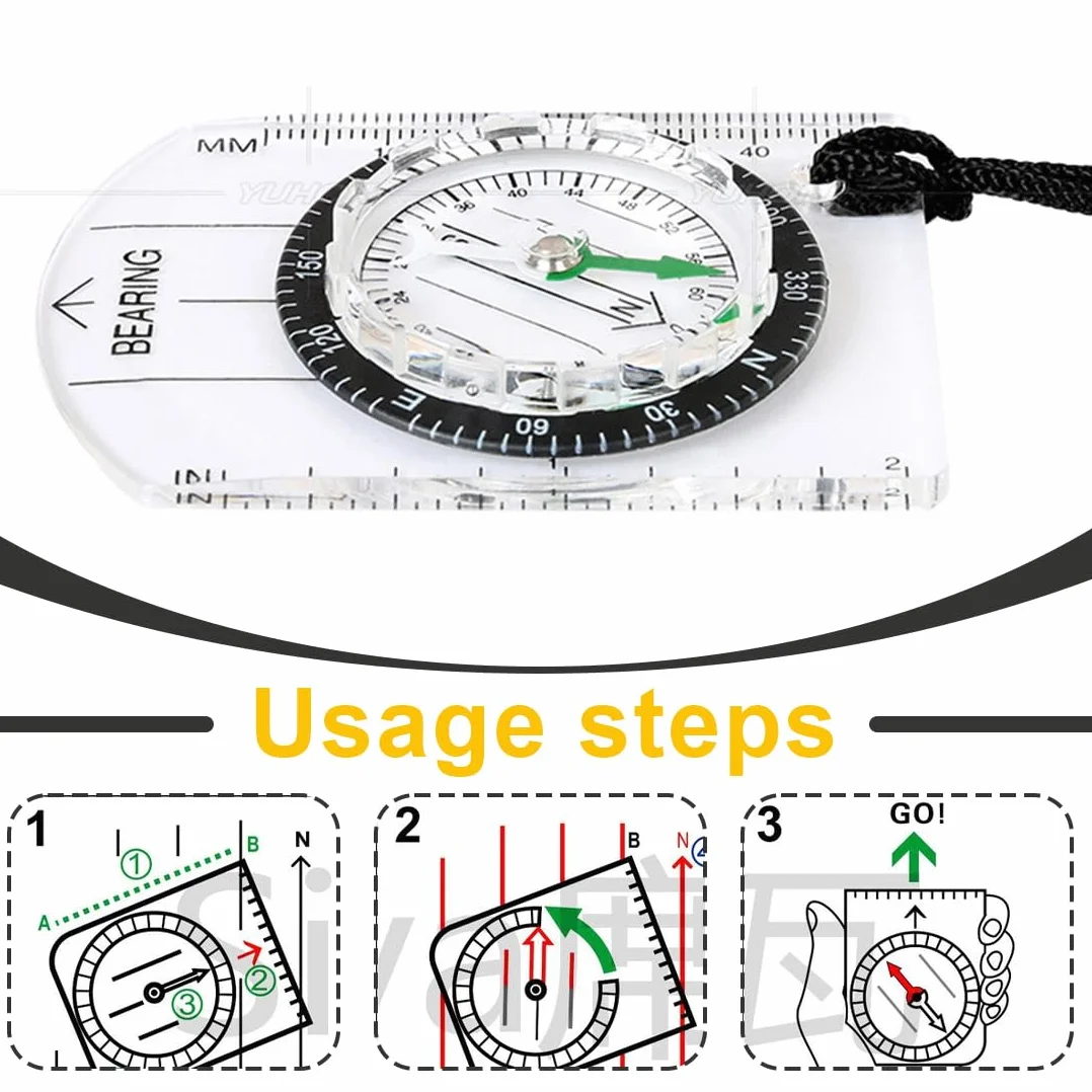 Multifonction Compas de Survie Militaire avec Règle de Mesure 12,5 x 6,0 cm pour Randonnée
