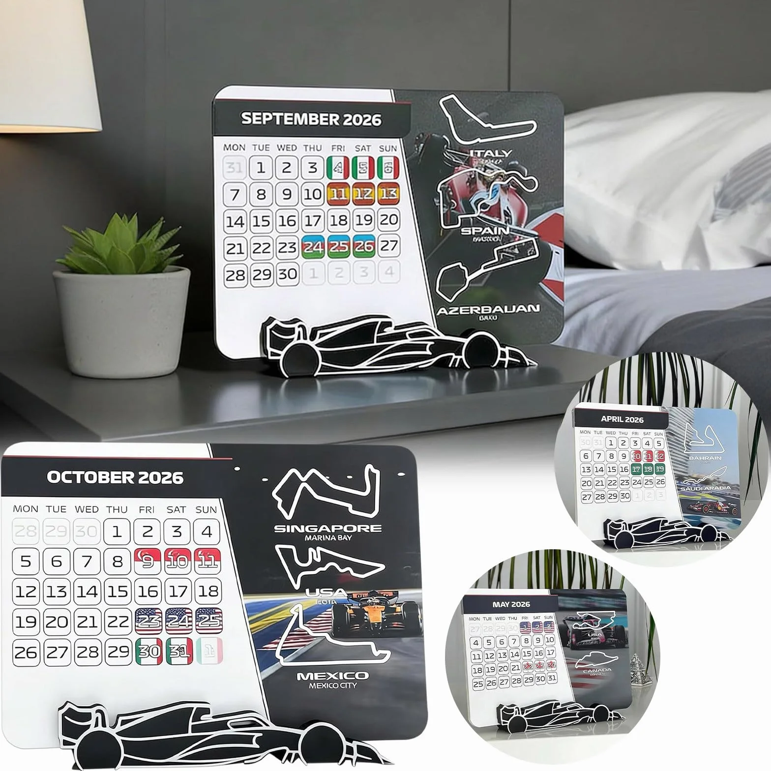 Calendrier de course F1 2026 - 18 x 14 cm - Grand calendrier de course pour le bureau