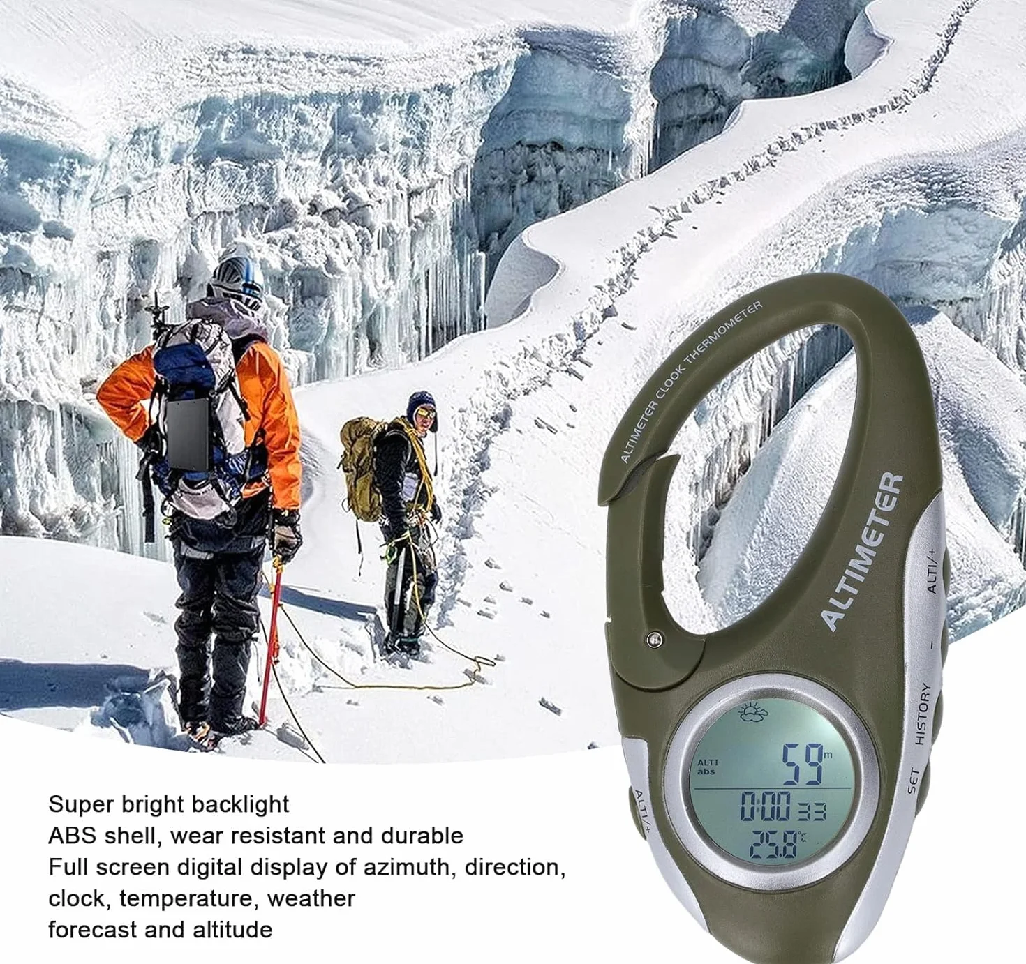 Baromètre altimètre numérique multifonctionnel avec boîtier ABS rétroéclairé pour escalade camping