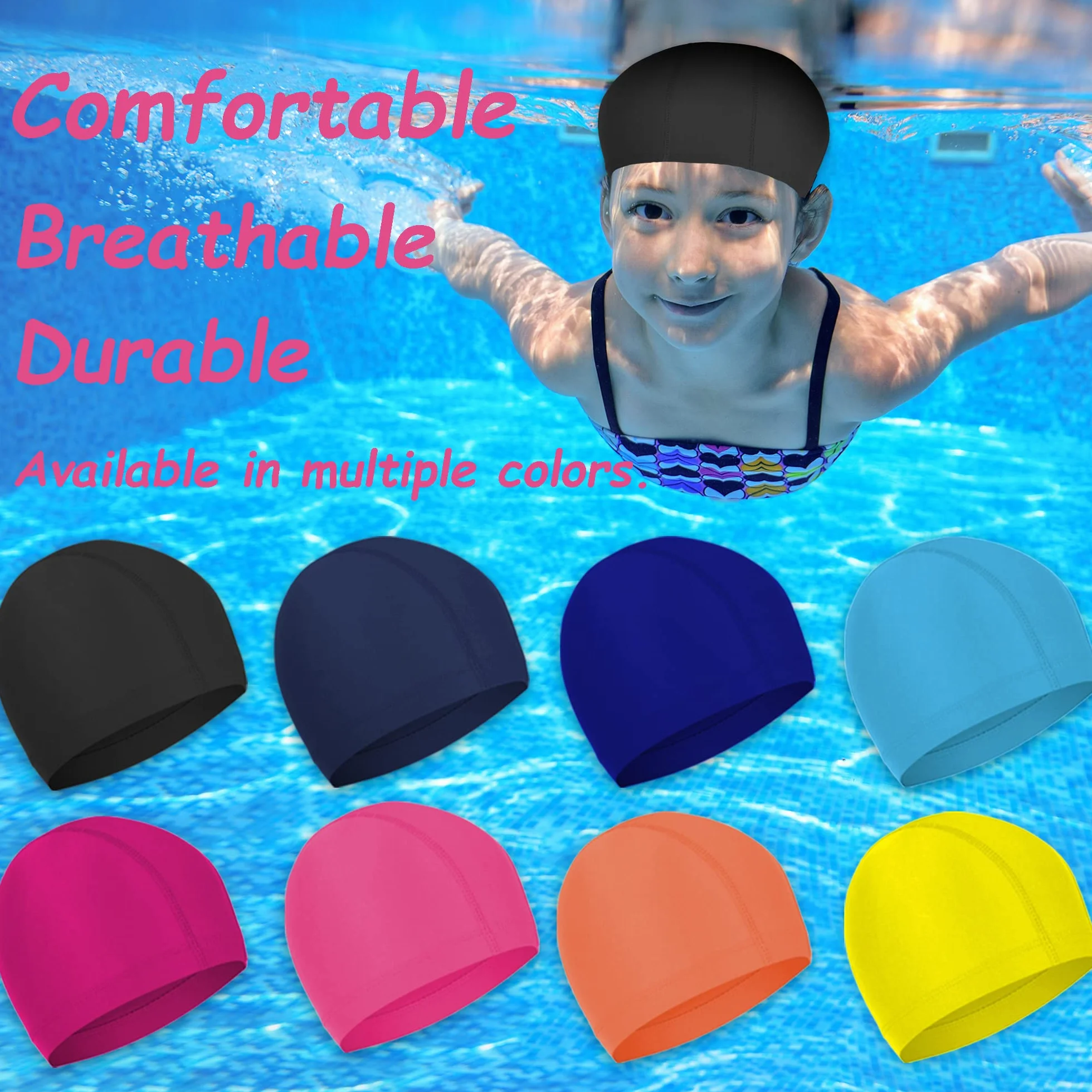 Bonnets de Bain Élastique en Tissu Polyester pour Enfant Femme Homme