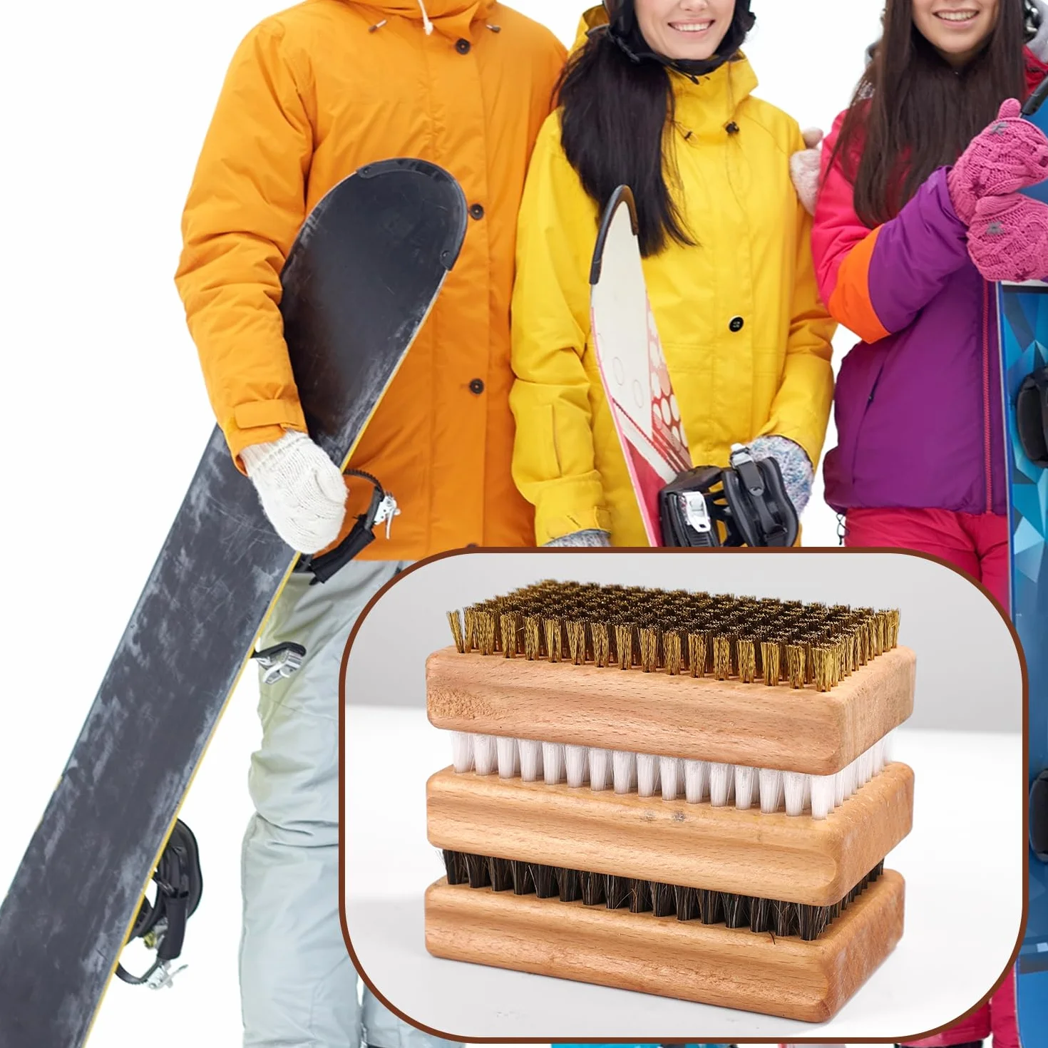 Kit de Brosses à Cire pour Snowboard 12x7x3,5cm Brosse Nylon Laiton CRIN de Cheval