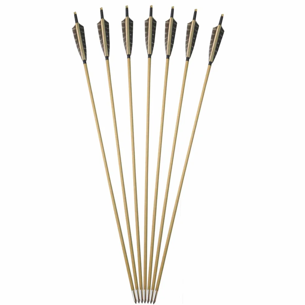 Flèches en Bois 31 Pouces SHARROW 6pces Tir à l'Arc Fait Main avec Plumes Naturelles pour Arc Classique Recurve Longbow