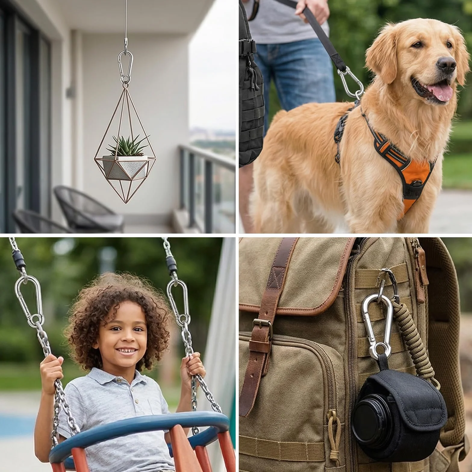 Mousquetons en Acier Inoxydable 60x30mm Carehabi 14 Pièces pour Porte-clés Camping Pêche