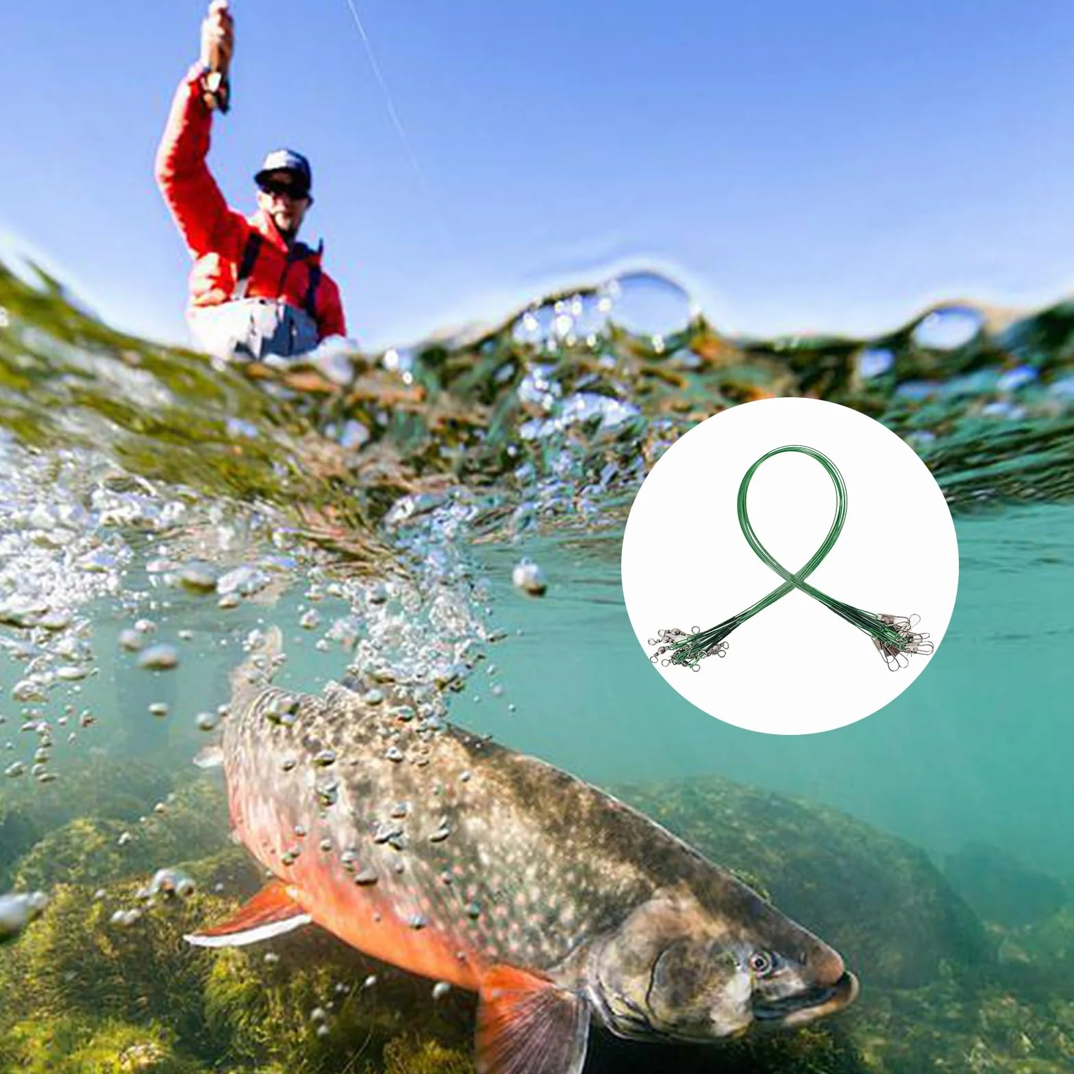 Lot de 10 Bas de Ligne de Pêche, Leaders Acier avec Snap, Grande Capacité de Charge