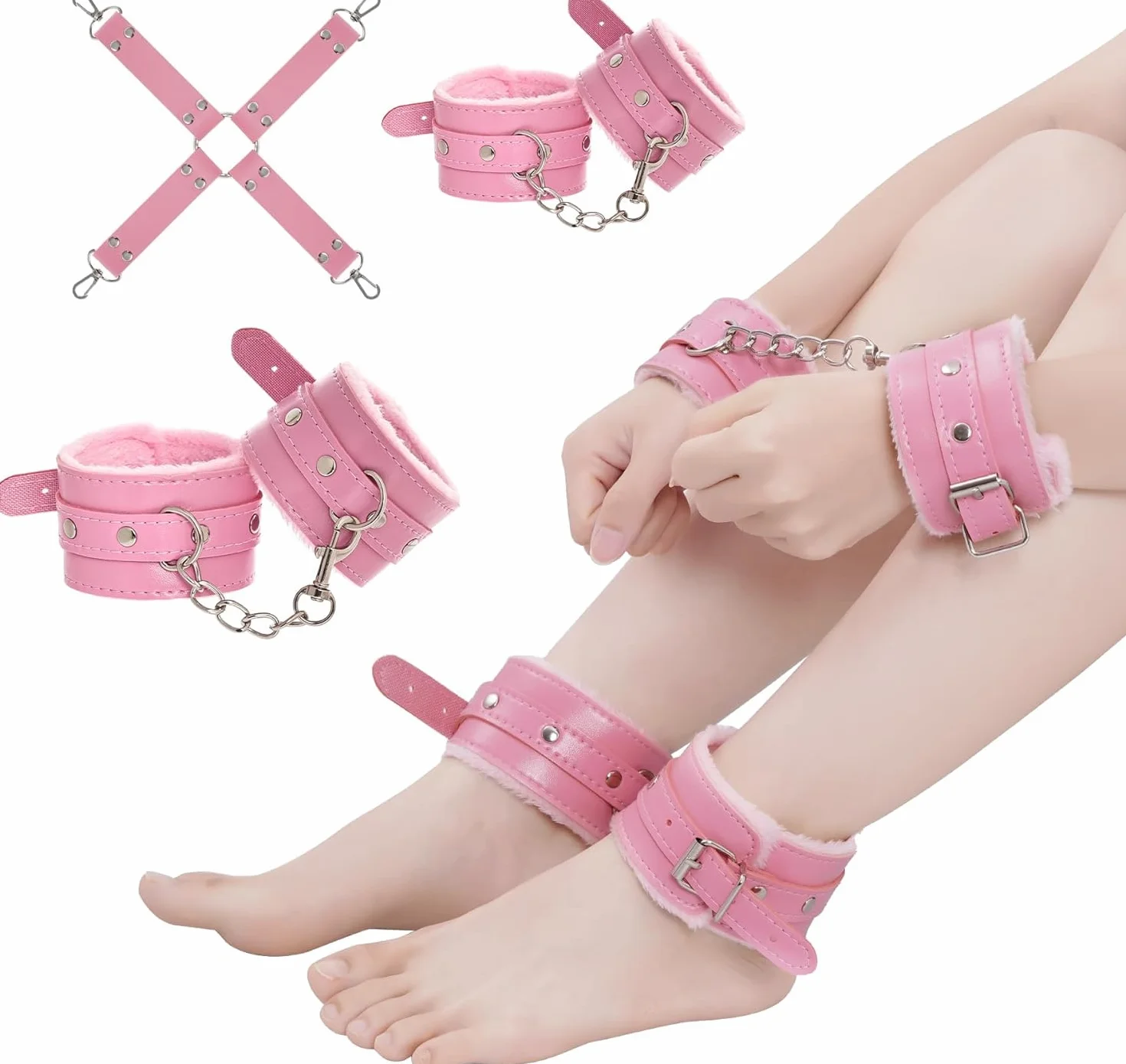 Ensemble Combiné 12 Pièces Cuir Accessoires D'entraînement Athlétique Rose