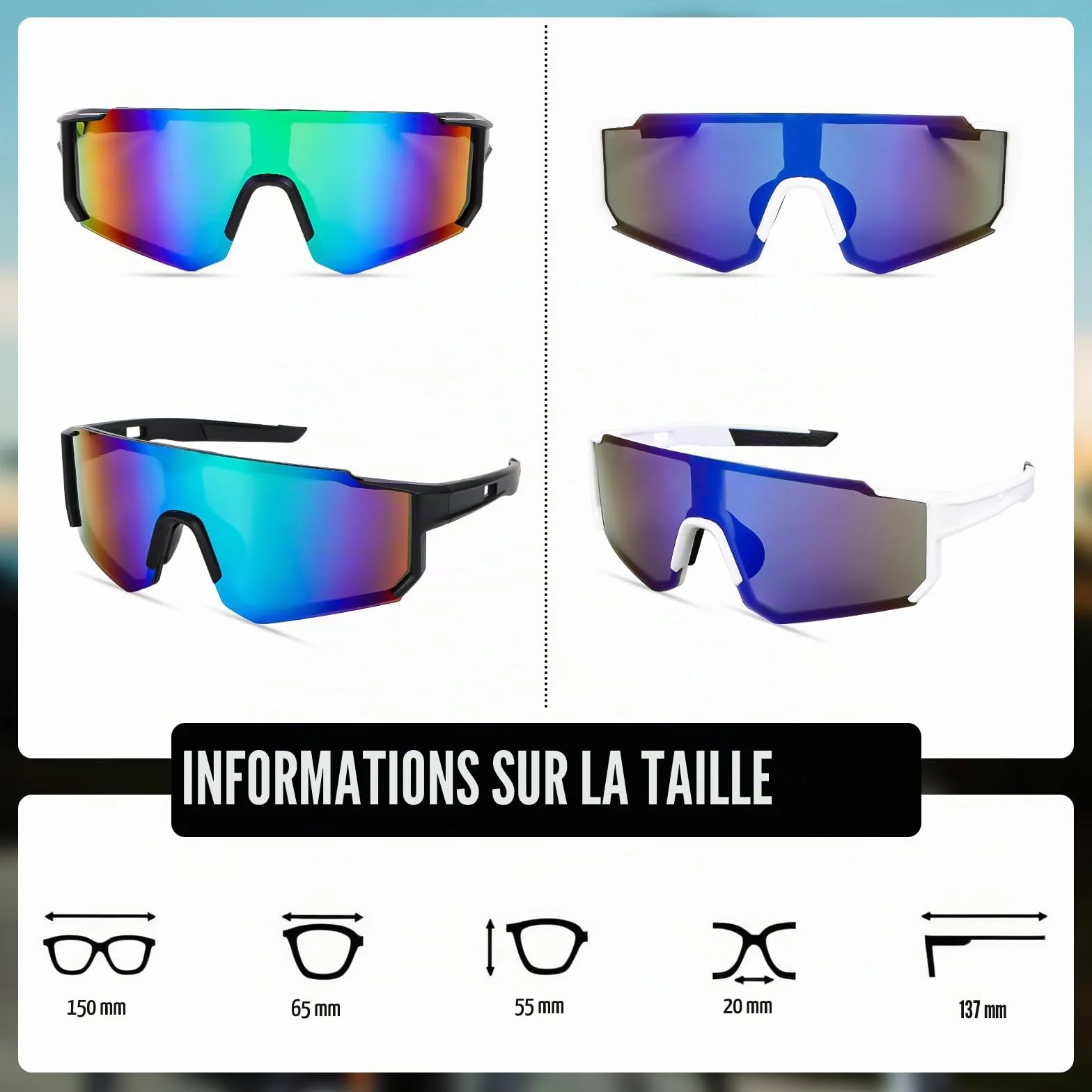 Lunettes de soleil polarisées UV 400 Coupe-vent Lot de 2
