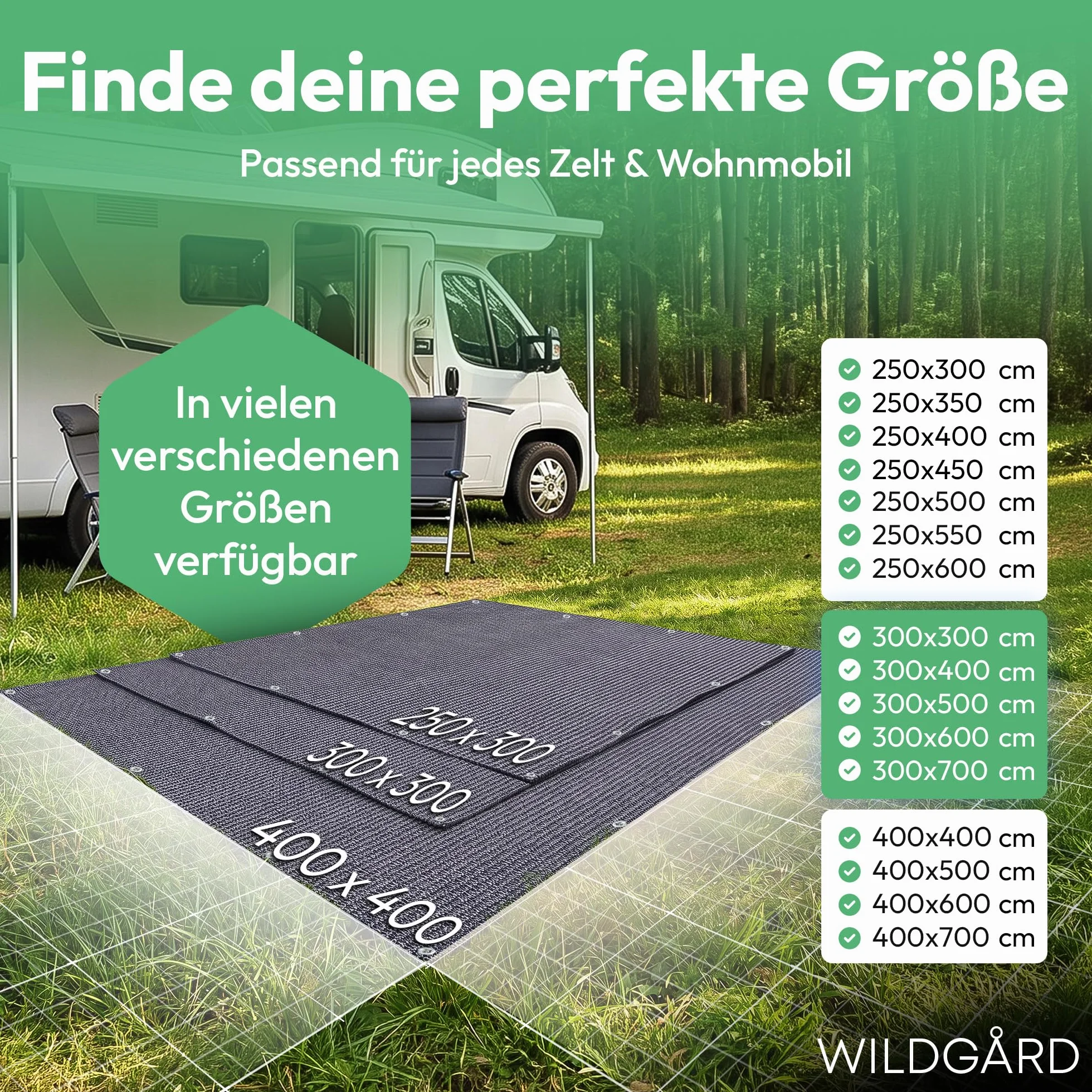 Tapis d'extérieur Bleu Gris différentes Tailles avec Sac de Transport Gants de Jardinage 8 Sardines Camping Caravane