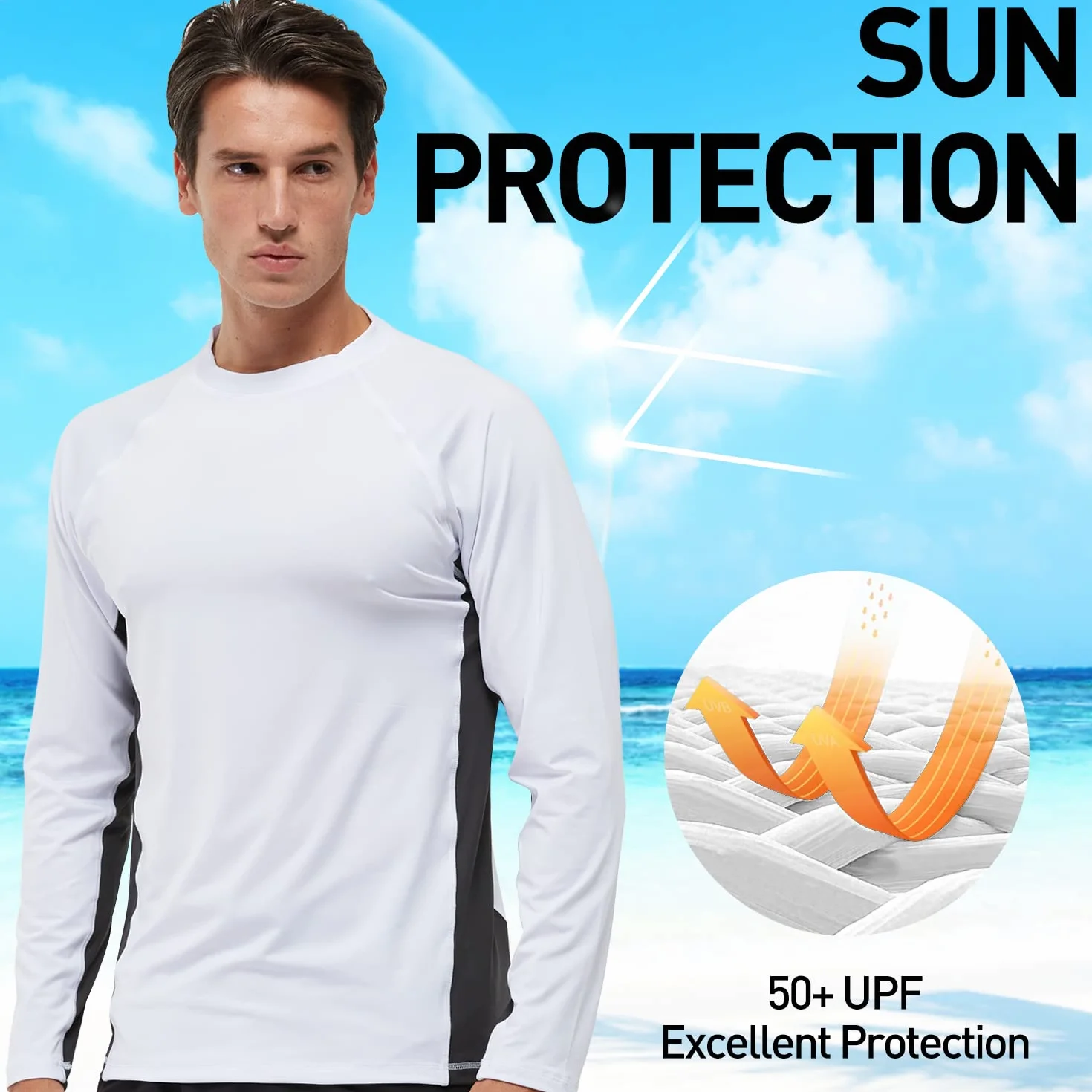 Arcweg Rashguard Homme Manches Longues Anti-UV UPF 50+ T-Shirt Surf Natation Plongée