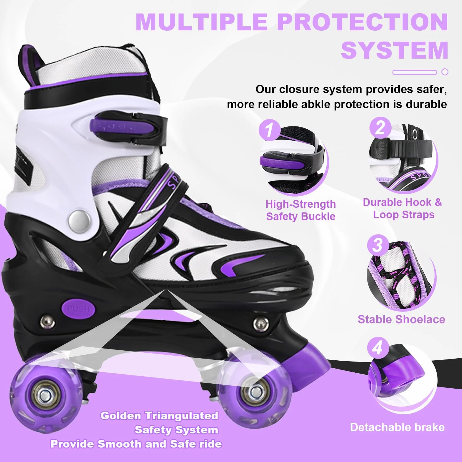 Patins à roulettes ajustables pour enfants débutants, 4 tailles