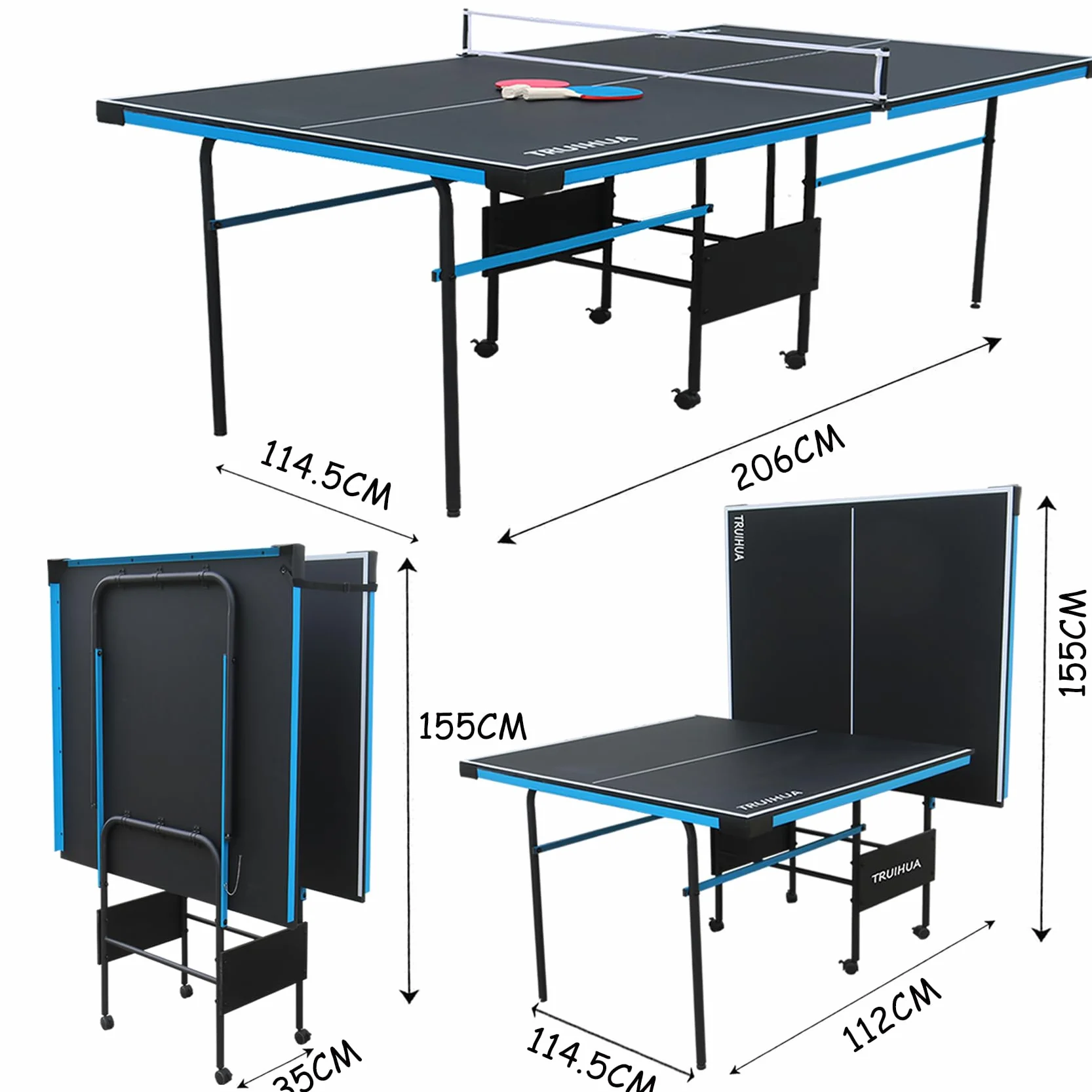 Table de tennis de table pliable 2,1 m intérieur extérieur 210 x 117 x 76 cm avec raquette et filet