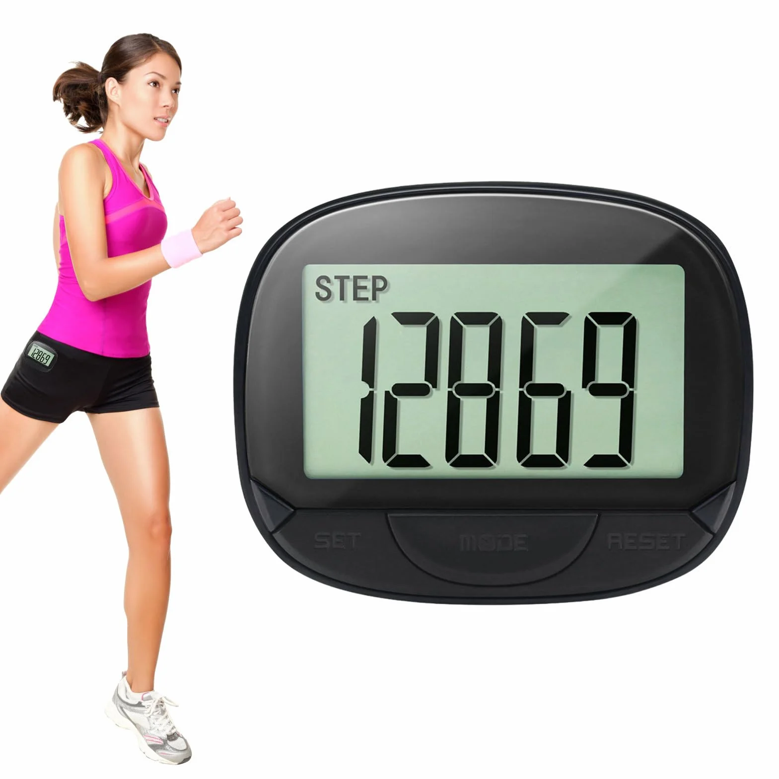 Podomètre numérique Clip de Marche Fitness Step avec Horloge Portable Pas Distance Calories