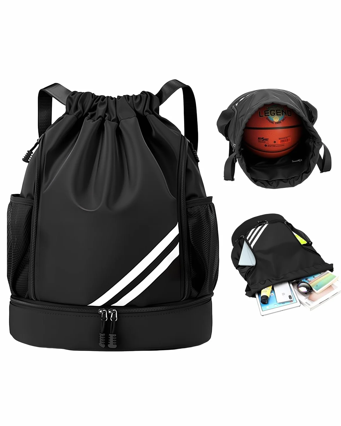 Sac Piscine Étanche Homme Femme, Sac à Dos Sport Compartiment Chaussures Pliable Poches