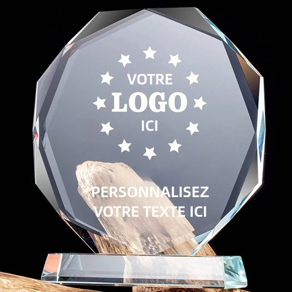 Trophée en Cristal Personnalisé avec Logo Photo Texte, Verre Personnalisable, Plaques Événements Entreprise