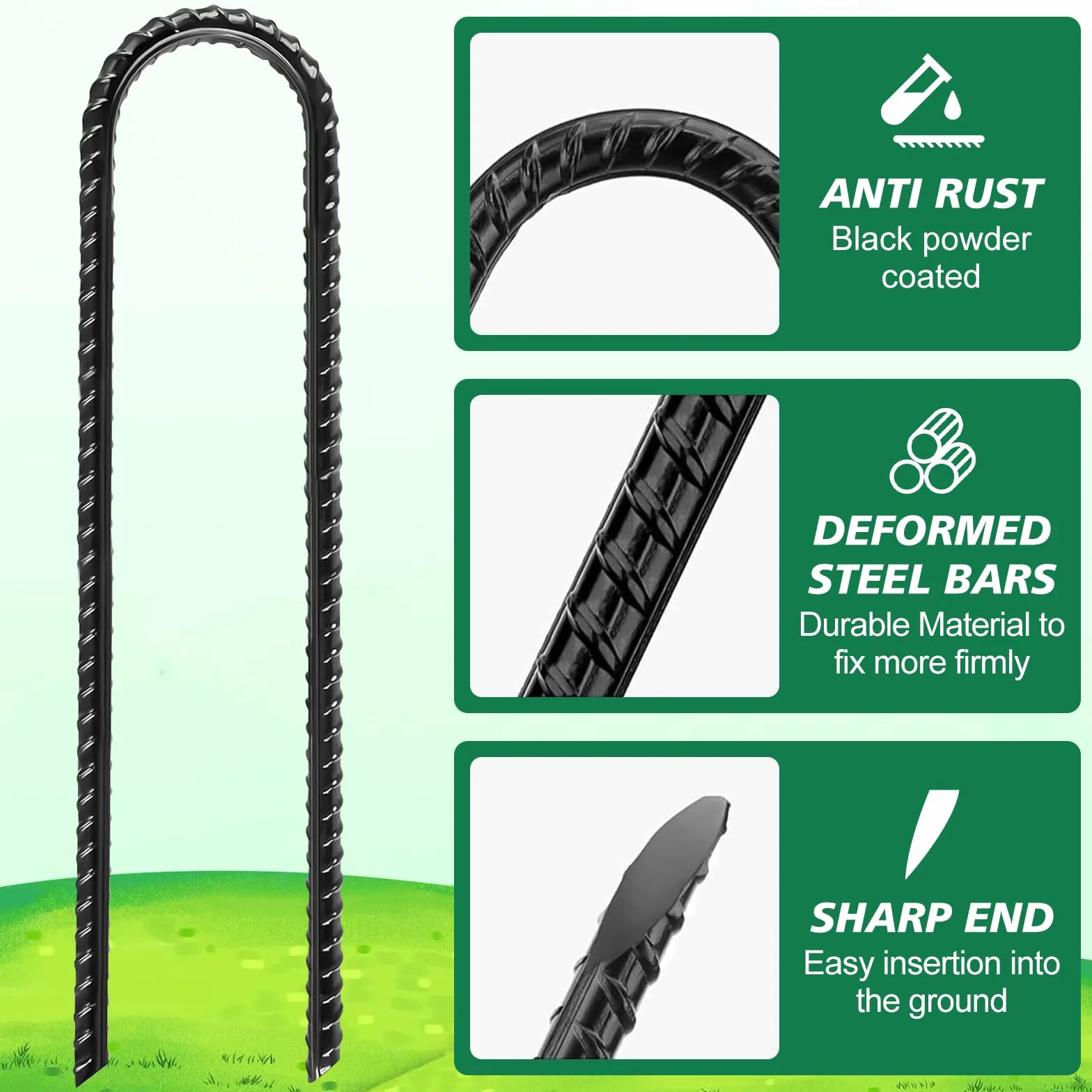 Piquets de Tente en Acier Galvanisé 30cm avec Crochets - Sardines de Fixation Résistantes pour Camping, Auvents, Trampoline