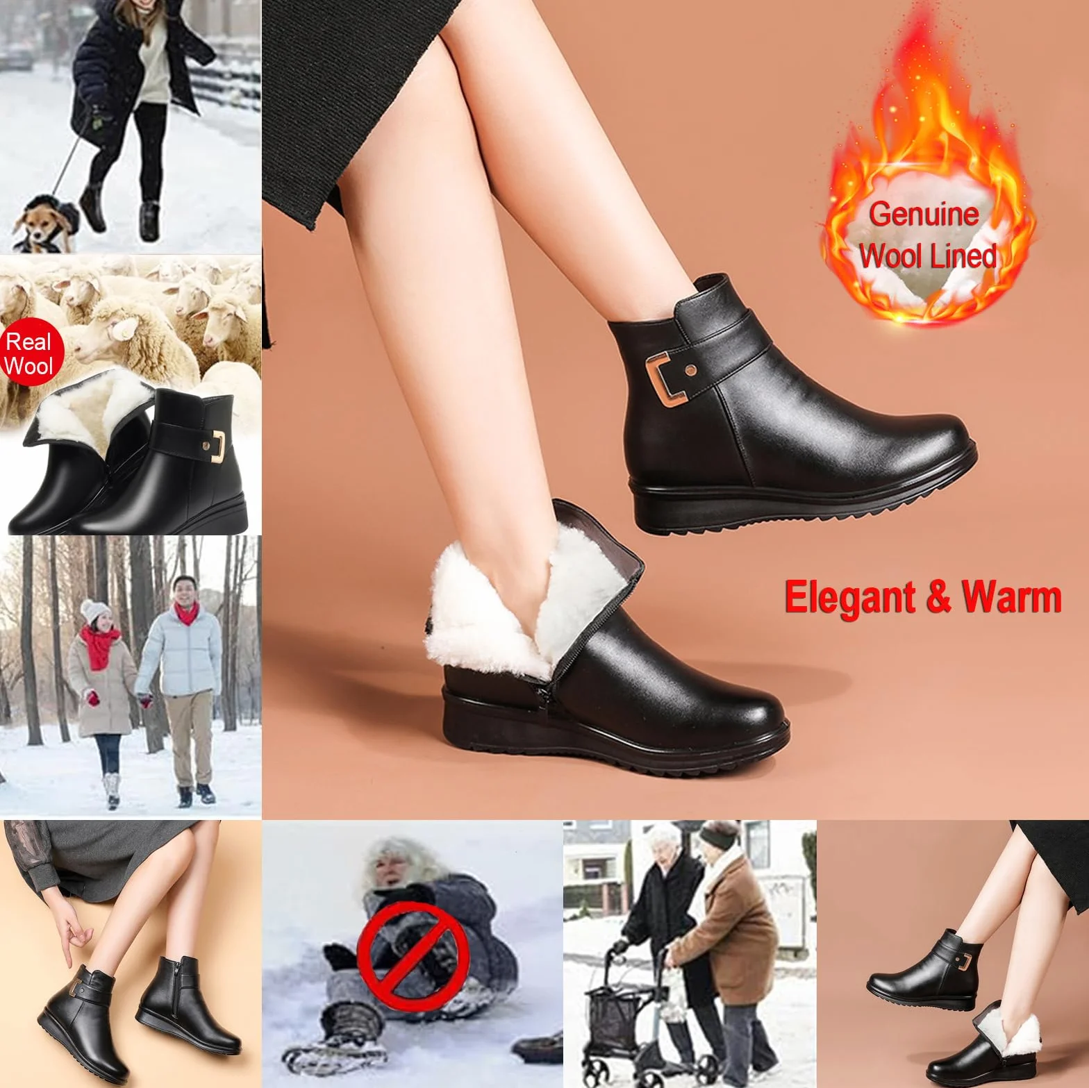 Bottes orthopédiques en cuir véritable femme chaudes antidérapantes velours hiver
