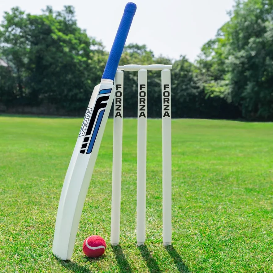 FORZA Ensemble de cricket en bois - Batte de cricket en saule du Cachemire, balle de tennis, kit complet de cricket de jardin junior avec souches, cautions et sac de transport robuste