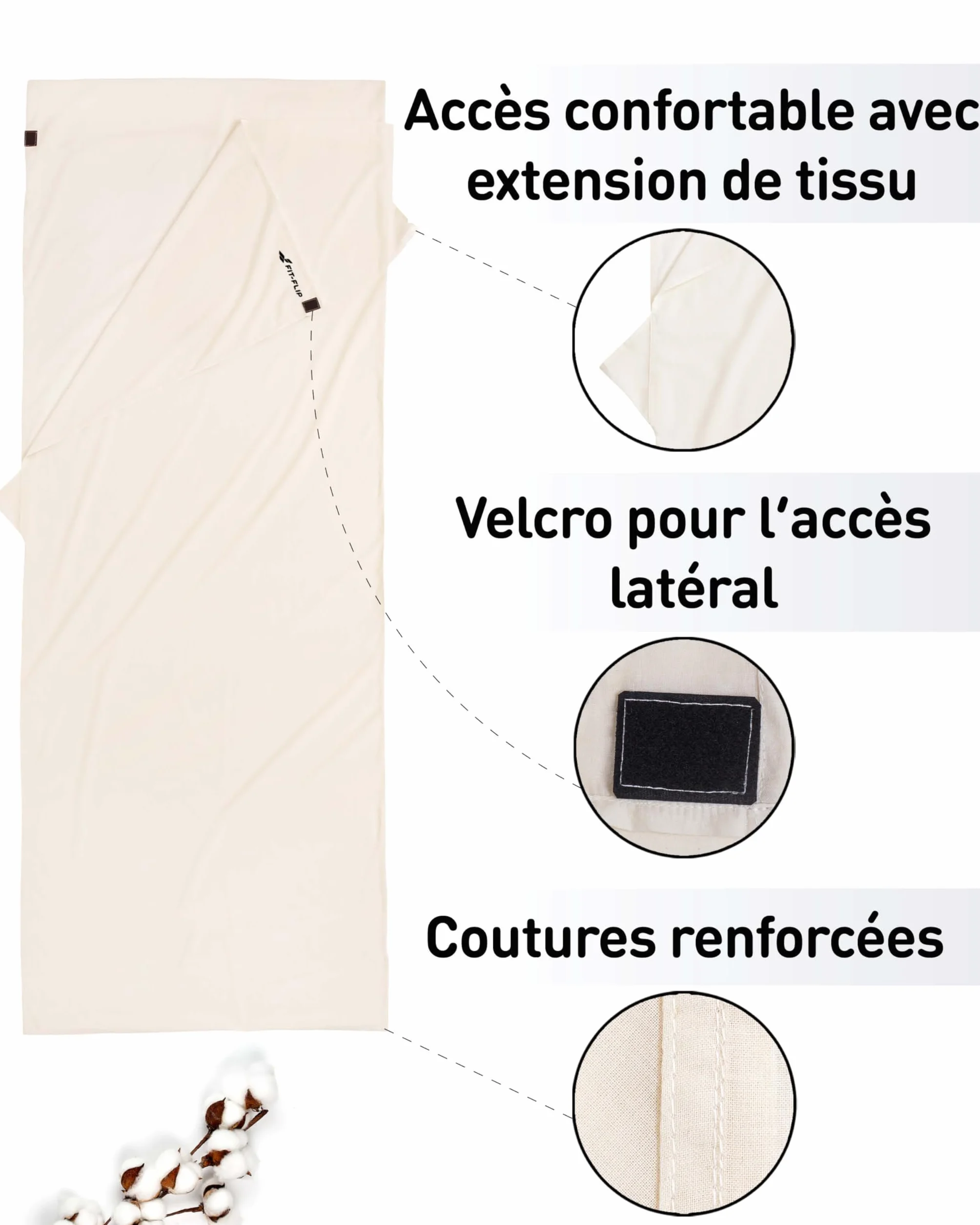 Fit-Flip Drap de Sac de Couchage Coton Microfibre 1 Personne Léger Voyage