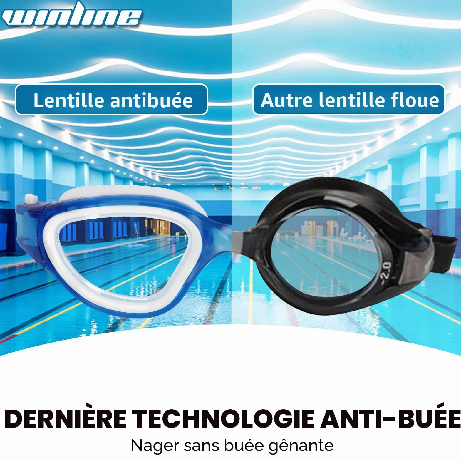 Winline Lunettes de natation à verres polarisés Anti buée Anti UV Étanches
