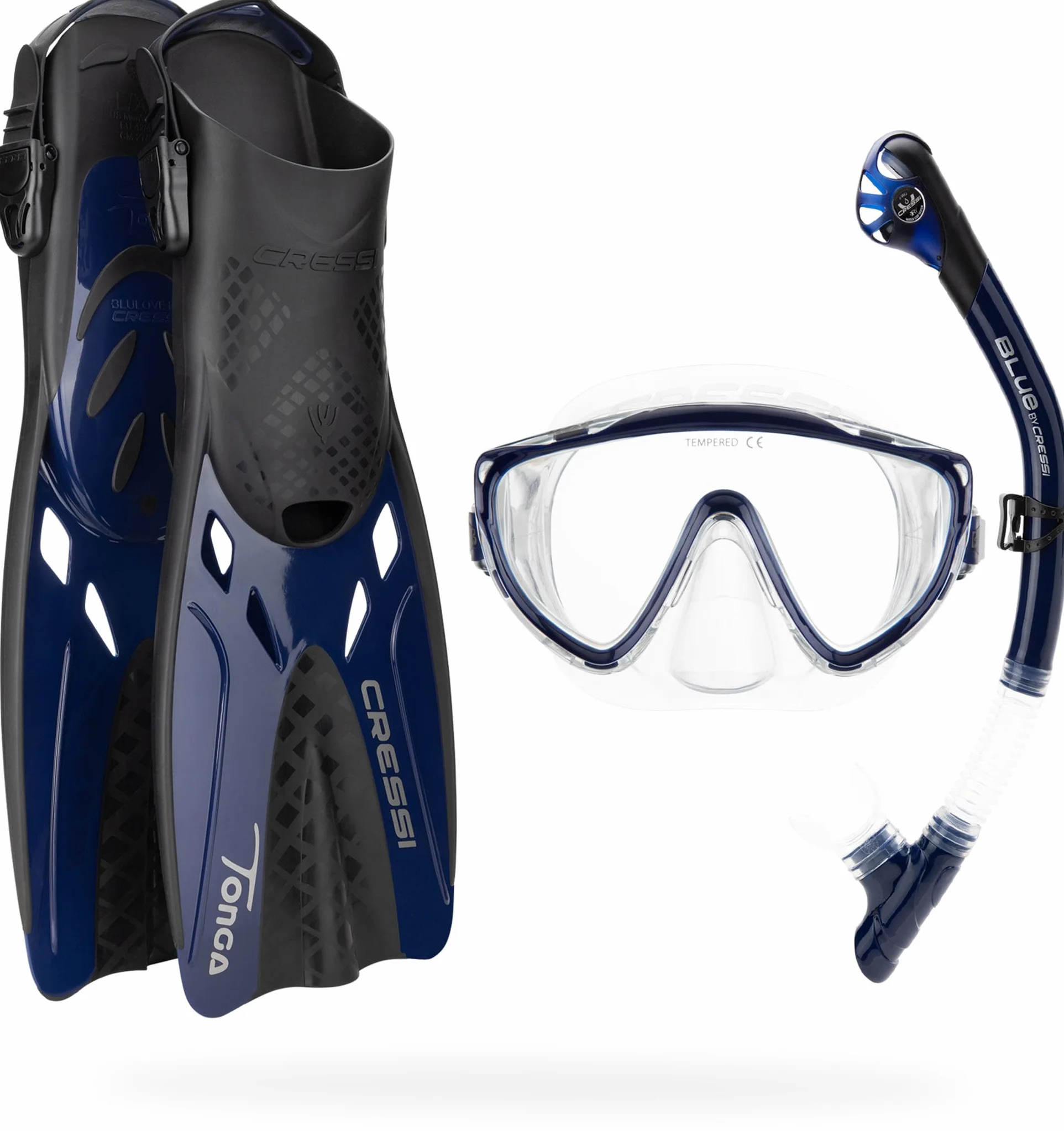 CRESSI Tino Adventure Set - Kit Plongée Snorkeling Palmes Tonga, Masque Tino, Tuba Scilla Adulte