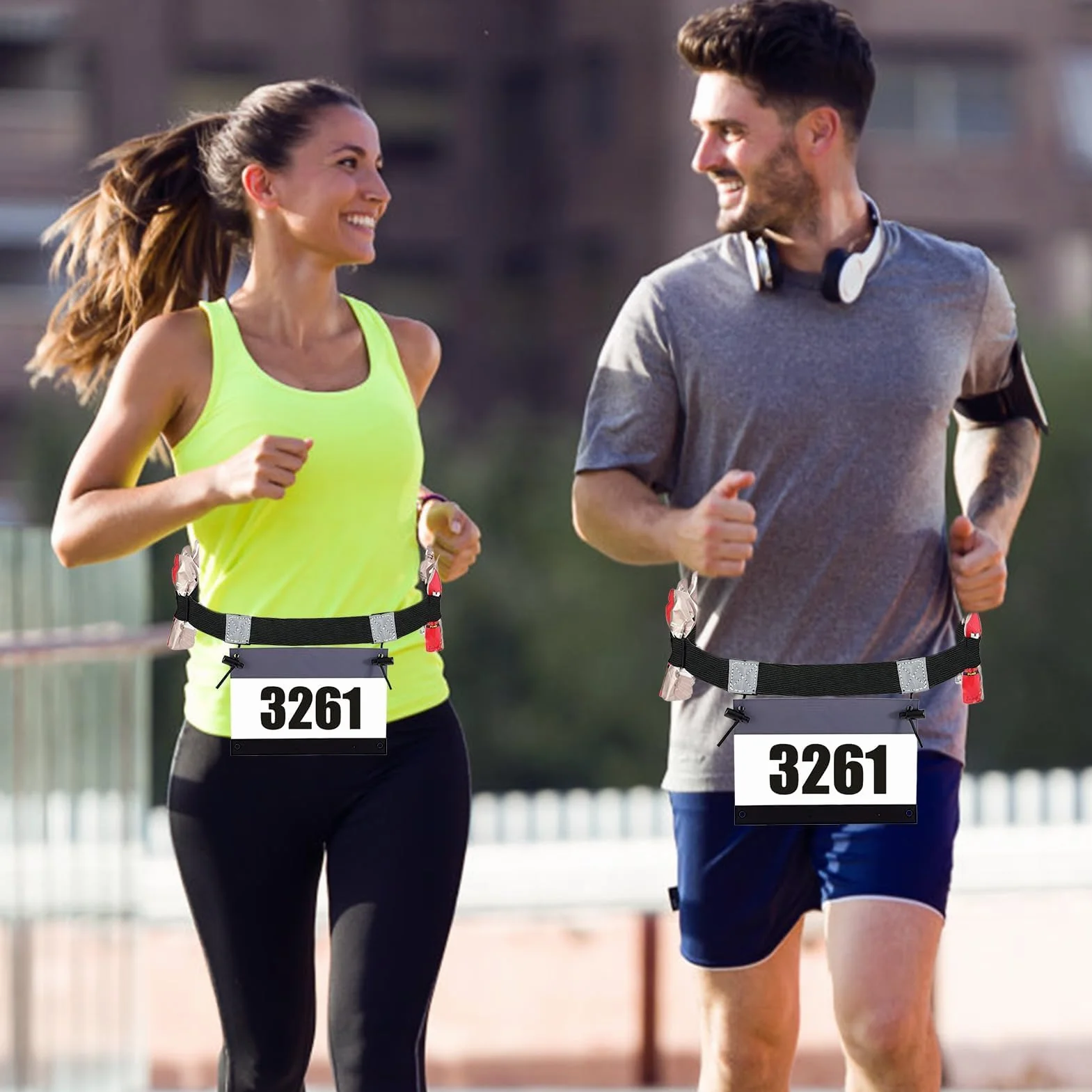 Porte Dossard Ceinture Running Numéro Participant Marathon Triathlon Léger Respirant sans Épingle Noir