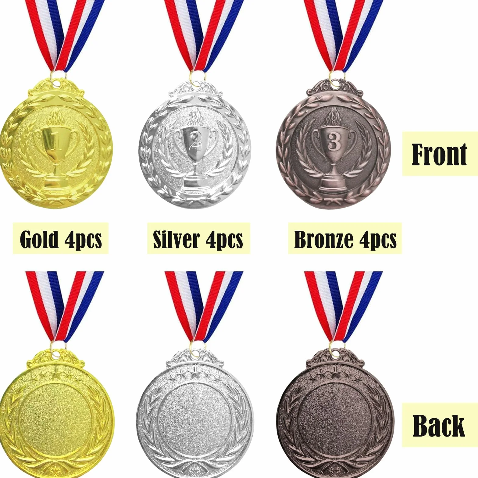 Médaille de Récompense Or Argent Bronze avec Rubans Cou, Style Olympique 5 cm