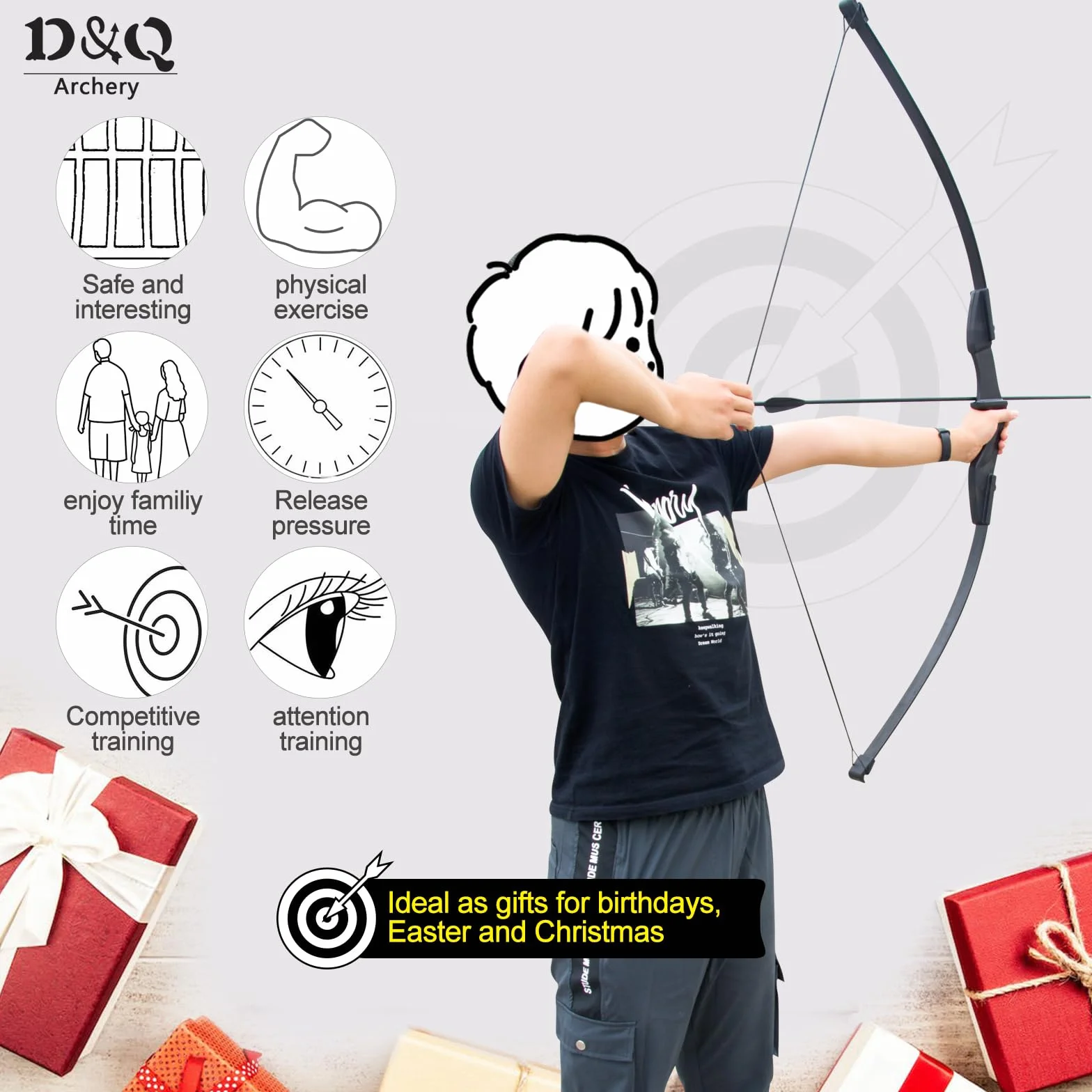 Ensemble de tir à l'arc D&Q 30 LB 40 LB Droit Durable pour Débutant Adulte Plein air