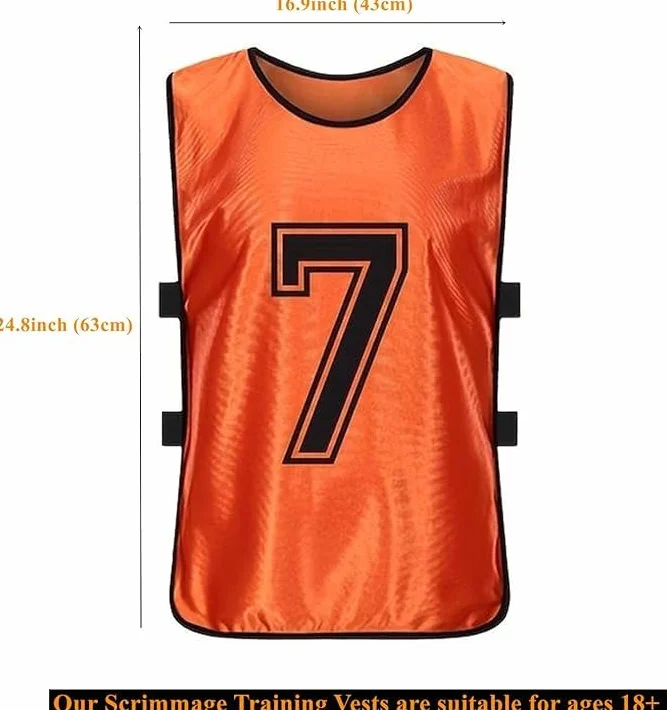 Lot de 24 gilets d'entraînement de football en 2 couleurs vives, maillots numérotés 1-12 pour adultes, orange et vert