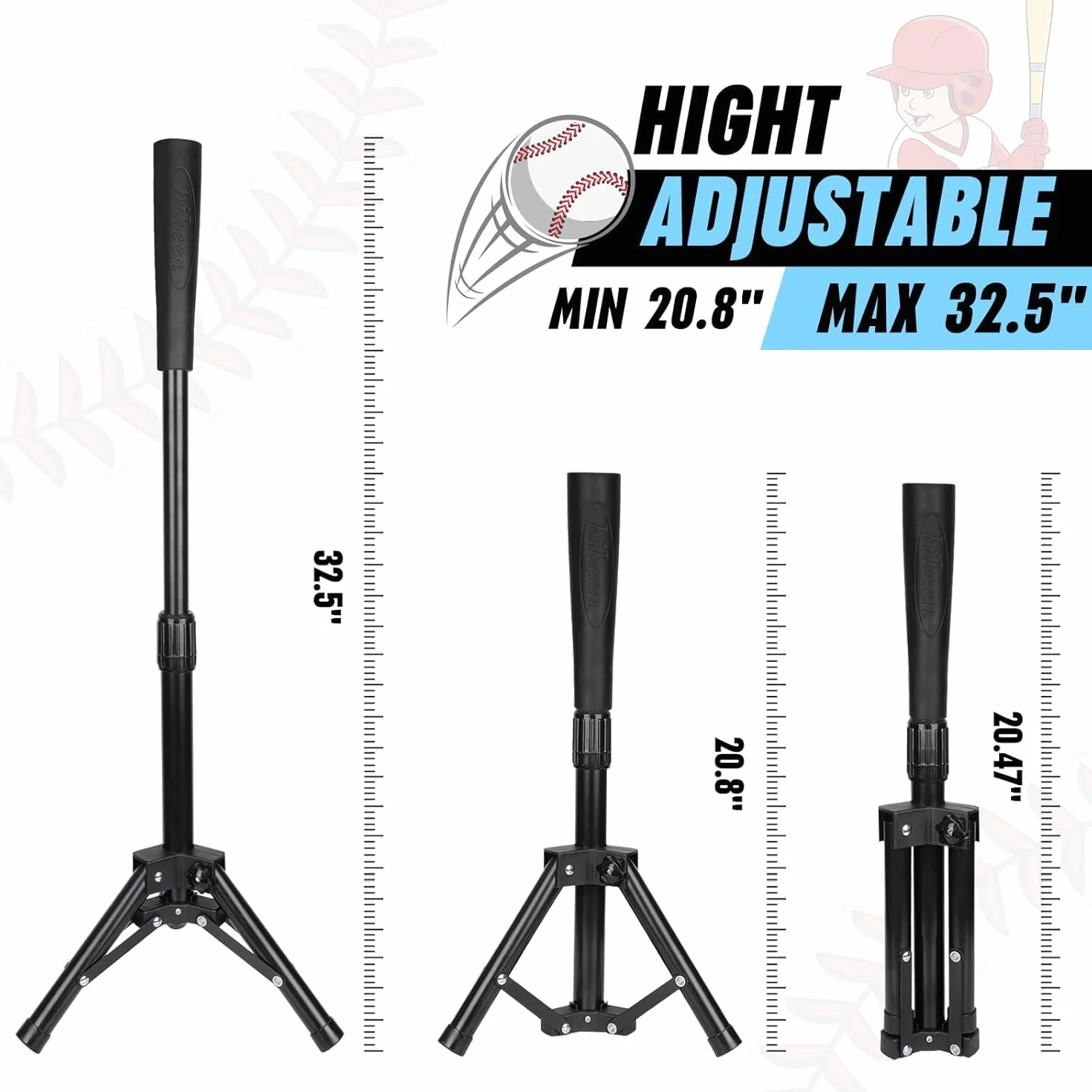 Hikeen Baseball & Softball Batting Tee Réglable en Hauteur pour Entraînement Batteur Débutant