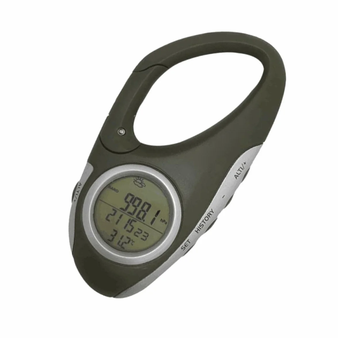 Altimètre Baromètre Thermomètre à Mousqueton Vert ABS Portable Mesure Pression Atmosphérique Altitude Randonnée