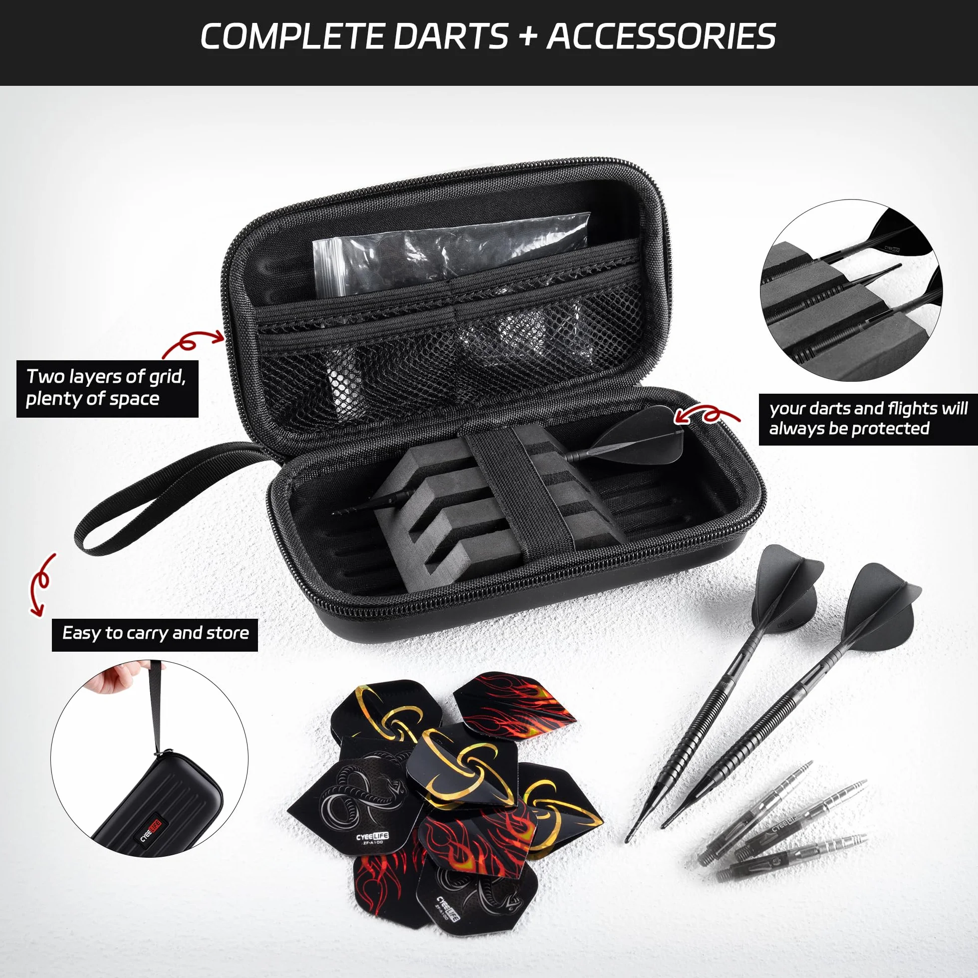 CyeeLife Fléchettes Professionnelles 90% Tungstène Lot de 3 avec Pointes Plastique - Noir