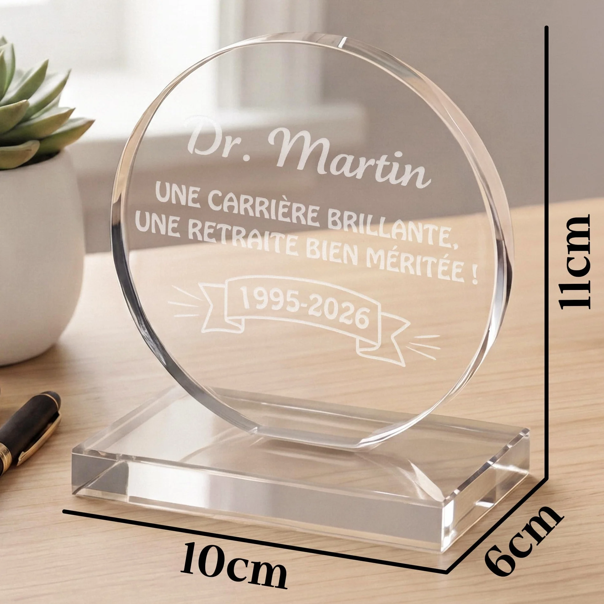 Trophée Personnalisable Verre Coffret Cadeau Texte Prénom Date Gravée Retraite Récompense Sport