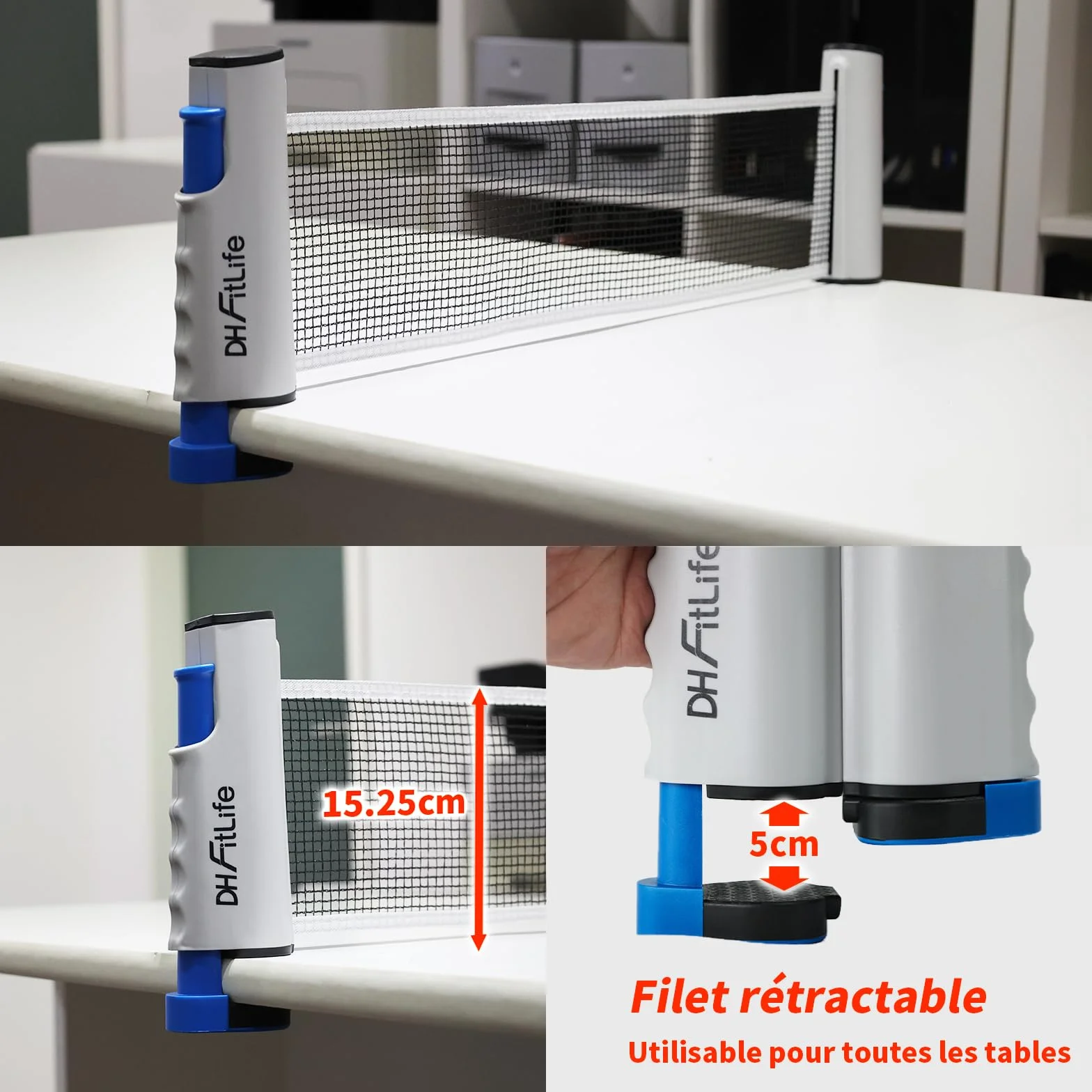 Set de Raquettes de Tennis de Table pour 2 Joueurs avec Filet Mobile Extensible, 3 Balles et Sac de Rangement