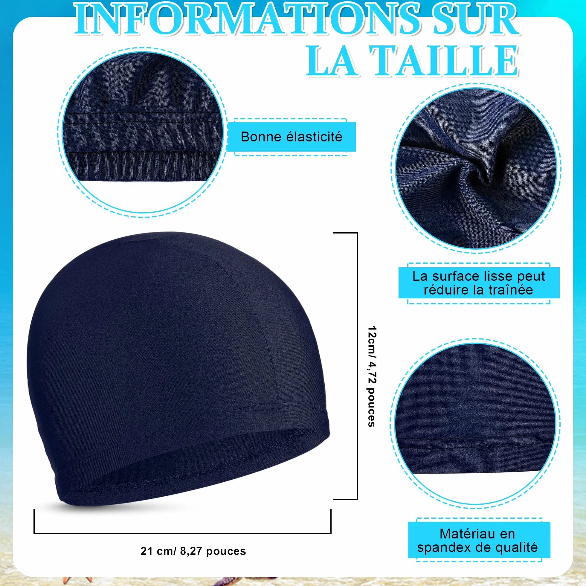 Bonnets de Bain Élastiques en Tissu Confortable pour Natation Femmes Hommes Enfants