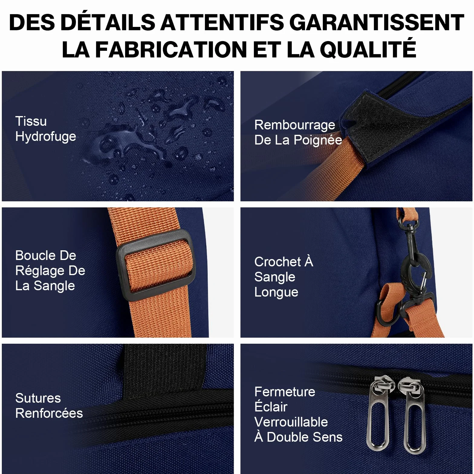 Sac de Weekend Homme Imperméable 32,2 L, Grand avec Compartiment à Chaussures Poche Humide, Bleu