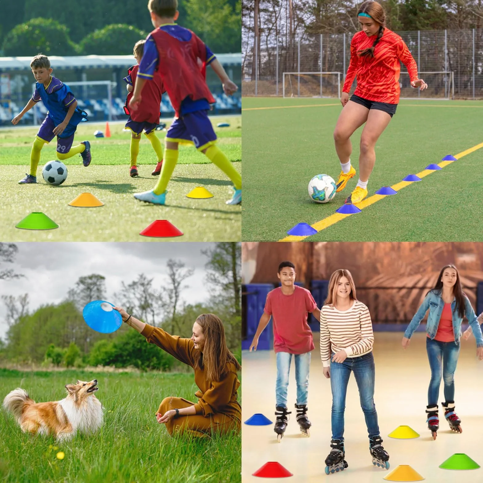 Cônes d'Entraînement Football 50 Pièces - Plots de Marquage Sportif avec Support et Filet de Rangement, 5 Couleurs