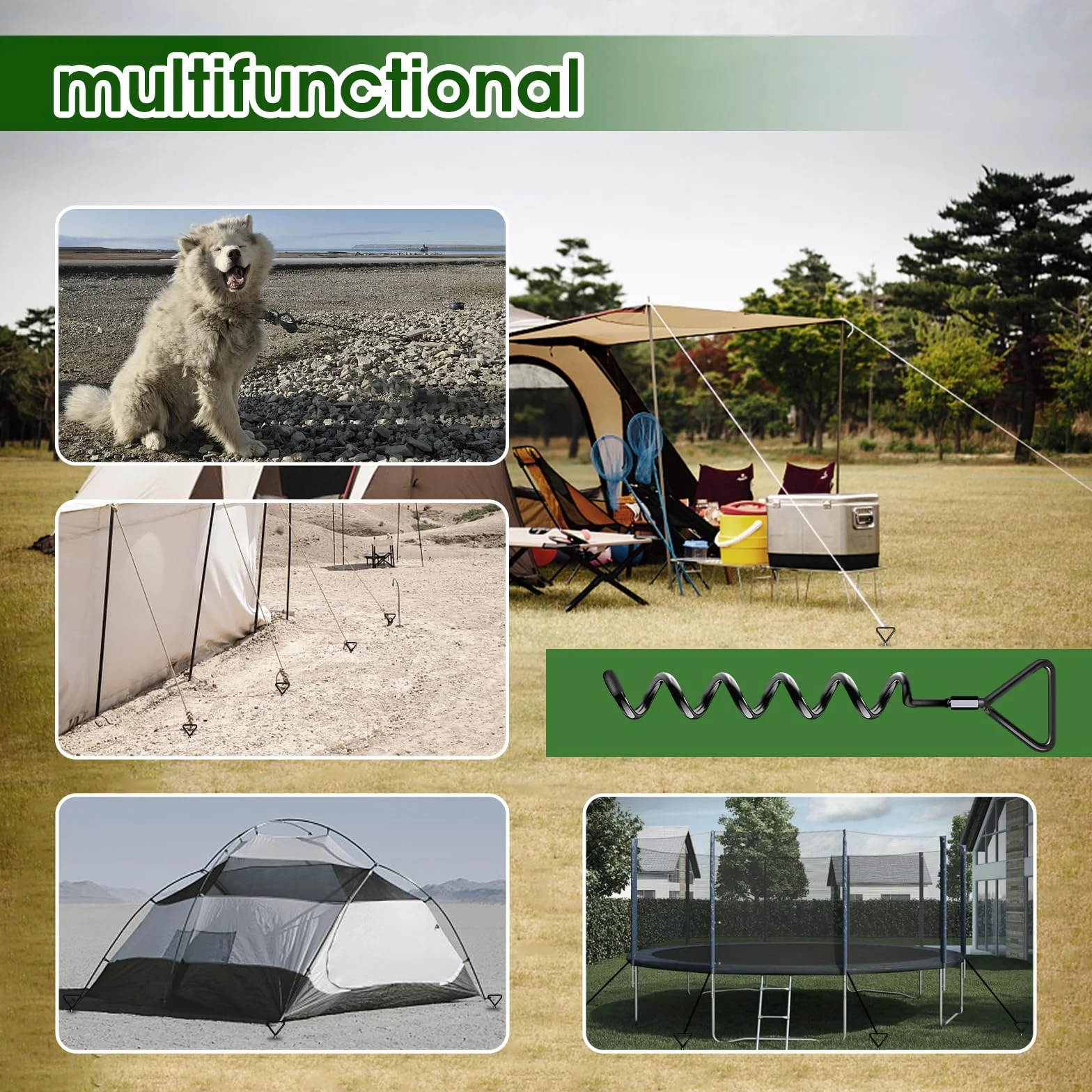Lot de 4 piquets d'ancrage au sol pour trampoline Heavy Duty à visser avec sangles