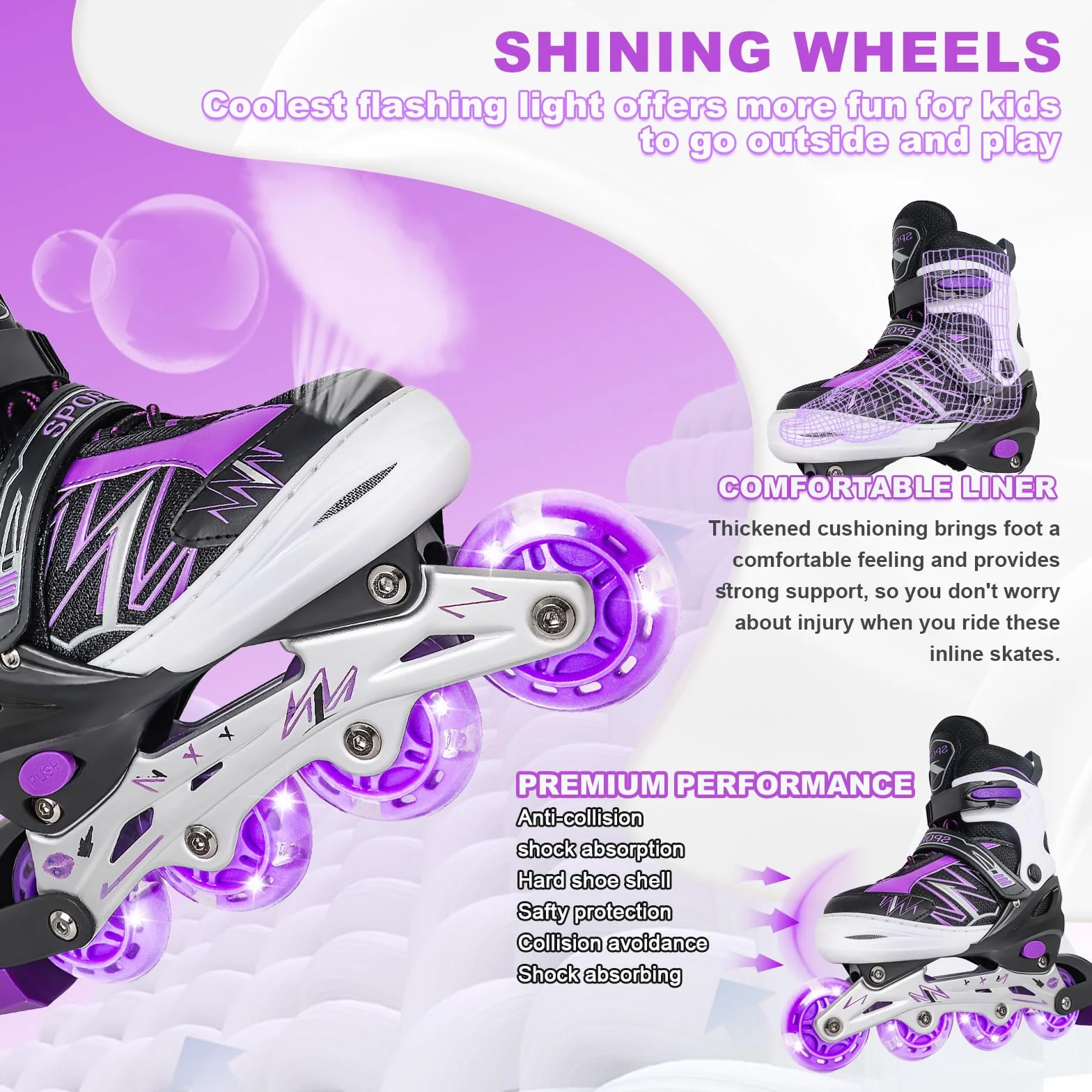 Patins à Roues alignées Ajustables pour Enfants avec Roues Lumineuses, Débutants