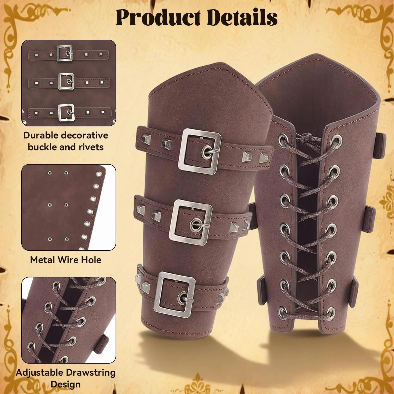 Protège Bras en Cuir Viking Réglable Médiéval pour Chevaliers Halloween Cosplay