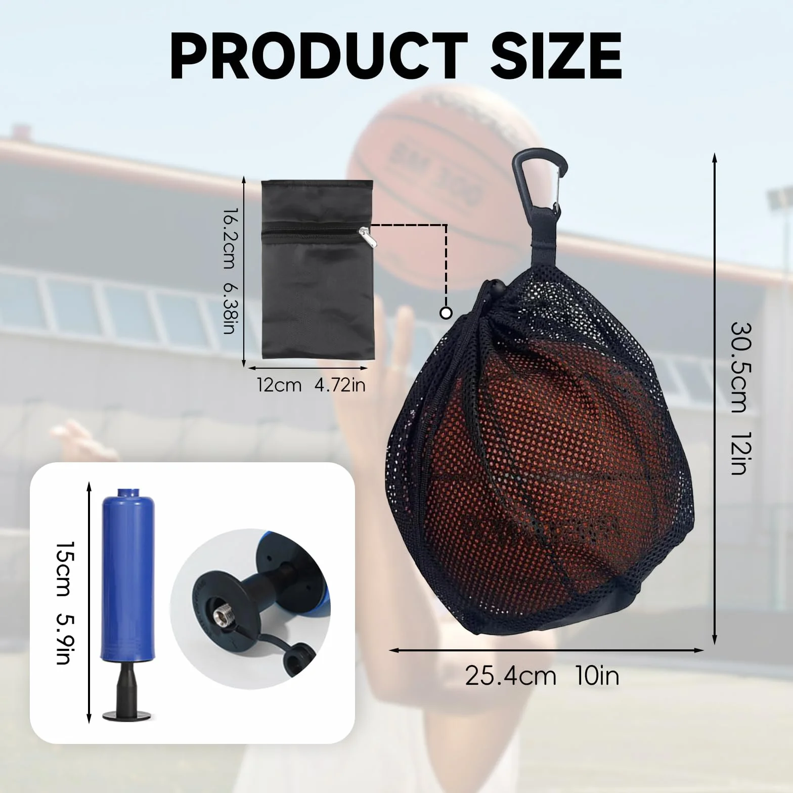 Sac à Ballon de Foot avec Pompe à Air – Filet Sportif Pliable pour Football Taille 5, Basket-Ball & Volley-Ball