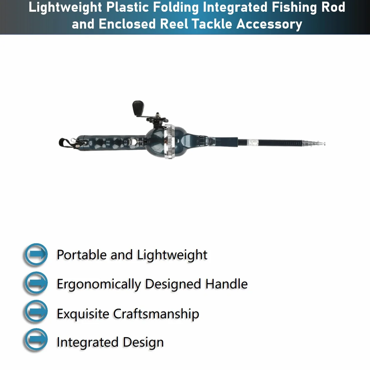 Canne à Pêche Pliante en ABS et Acier Inoxydable avec Moulinet Fermé Compact