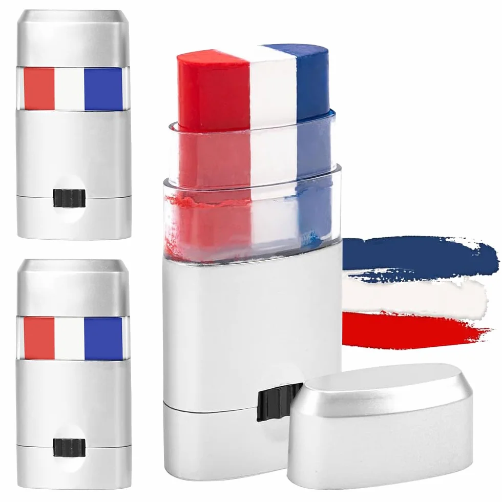 NAVESO Maquillage Bleu Blanc Rouge, 3 Stick Kit Supporter France EM 2024
