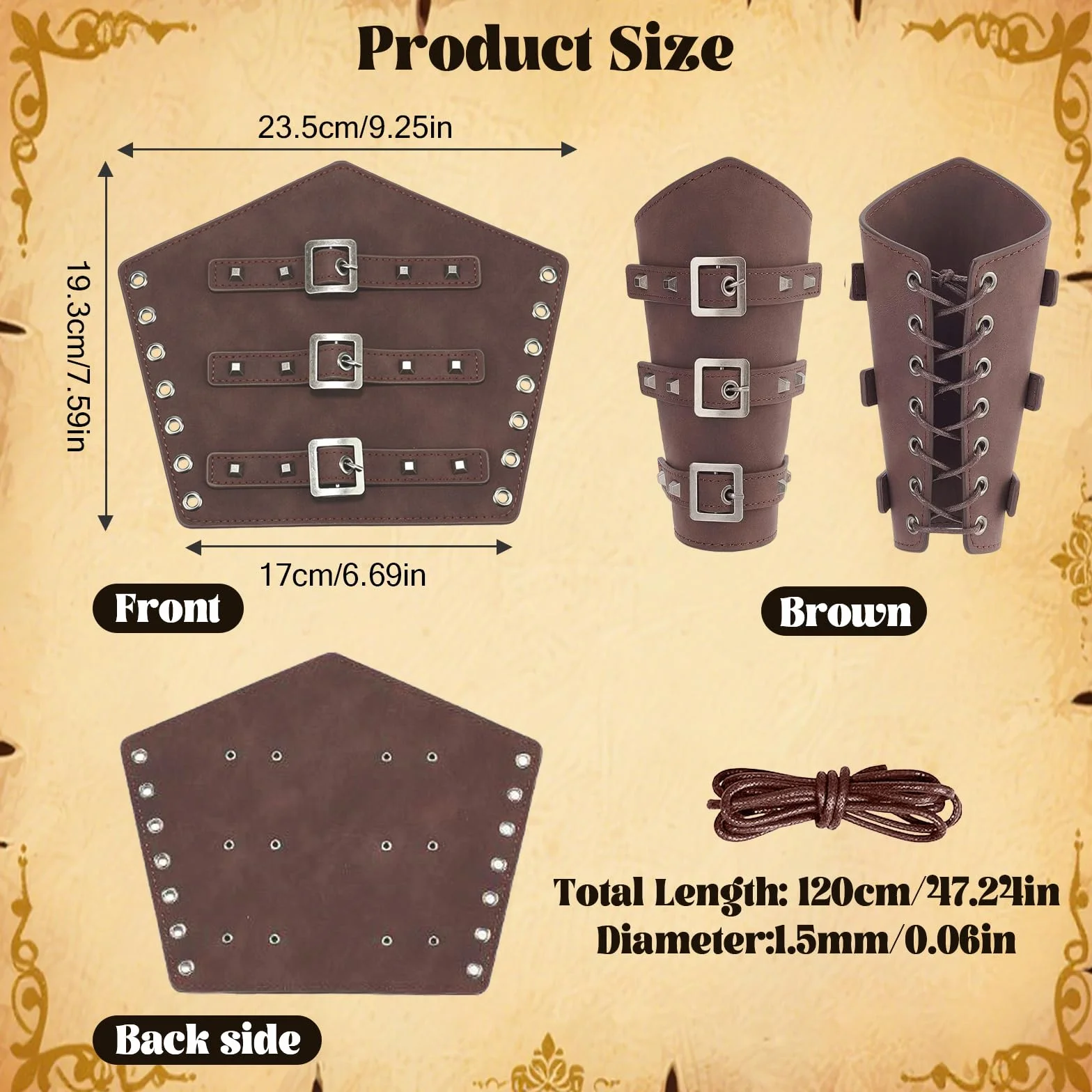 Protège Bras en Cuir Viking Réglable Médiéval pour Chevaliers Halloween Cosplay