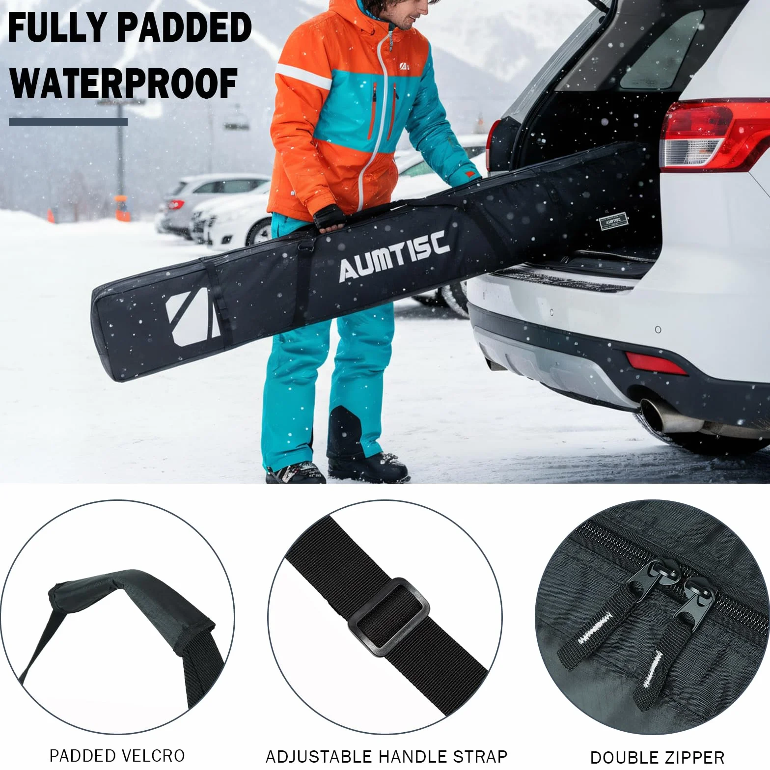 Sac de Sport d'Hiver Rembourré pour Transporter Les Skis avec Poignée Réglable