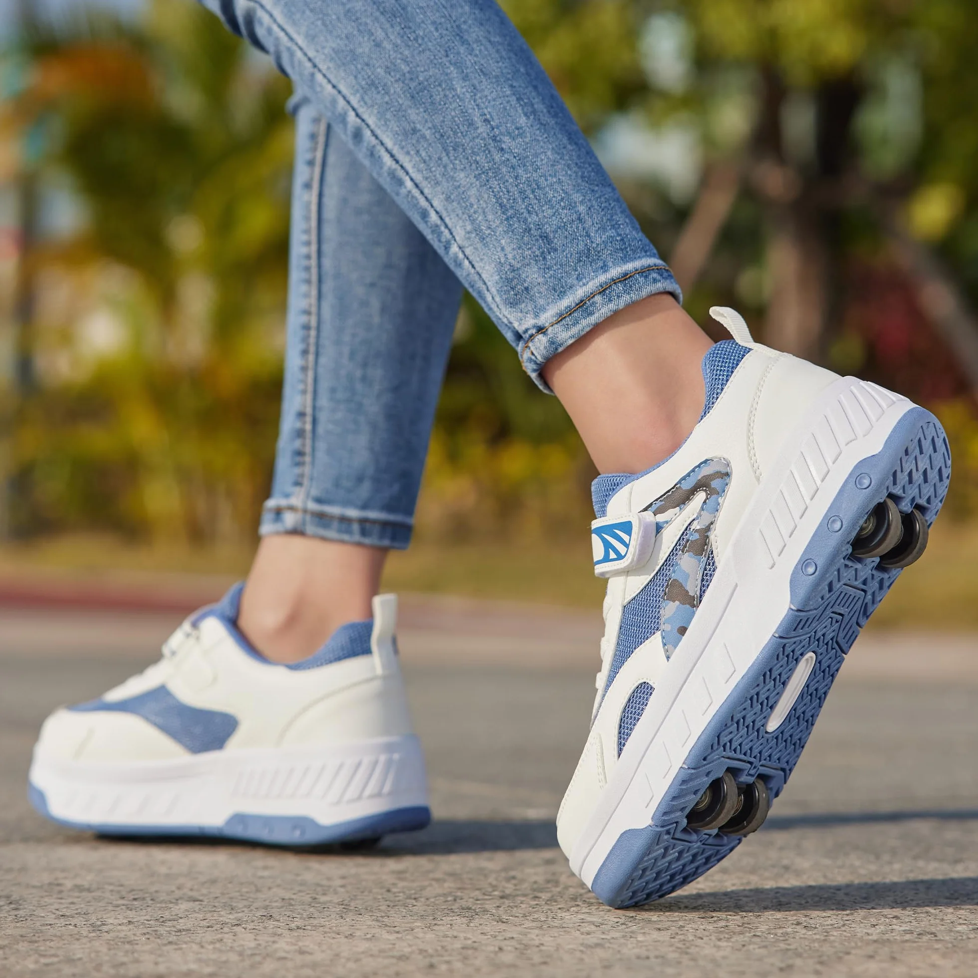 Patins à roulettes 2 en 1 pour garçons et filles, Chaussures de sport skateboard