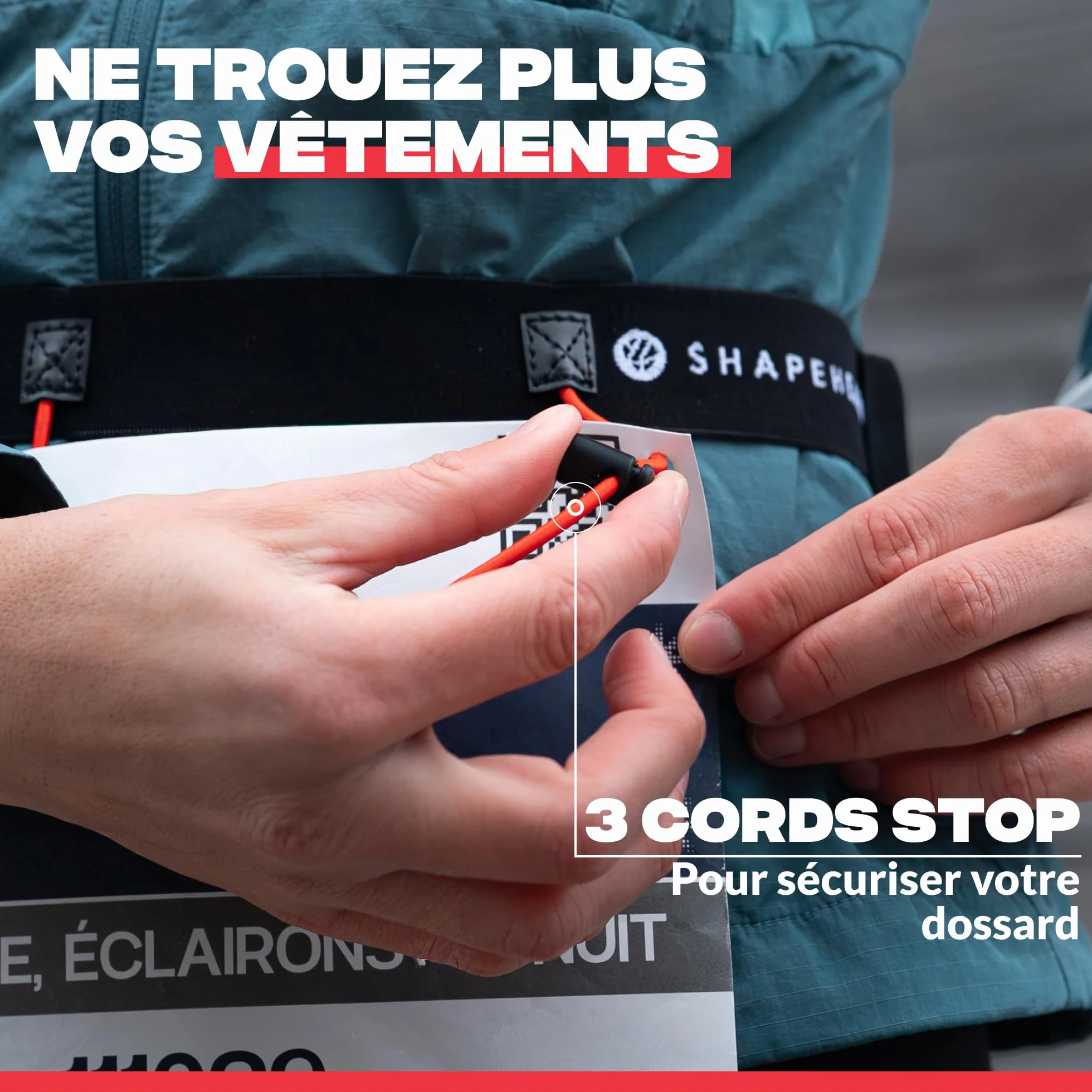 Shapeheart Ceinture Porte Dossard Running 3 Cordons Réglables 4 Passants Gels sans Épingle Crochet Clés Marathon Triathlon Trail