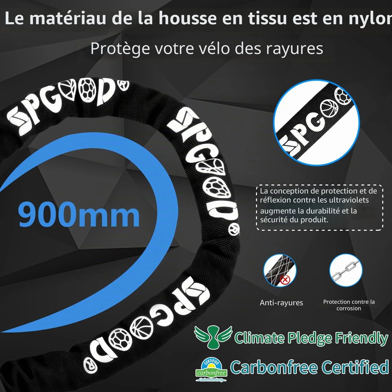 SPGOOD Antivol de Vélo 90 cm Chaîne Acier 6 mm avec 3 Clés Housse Étanche Haute Sécurité Vélo Électrique VTT Moto Noir
