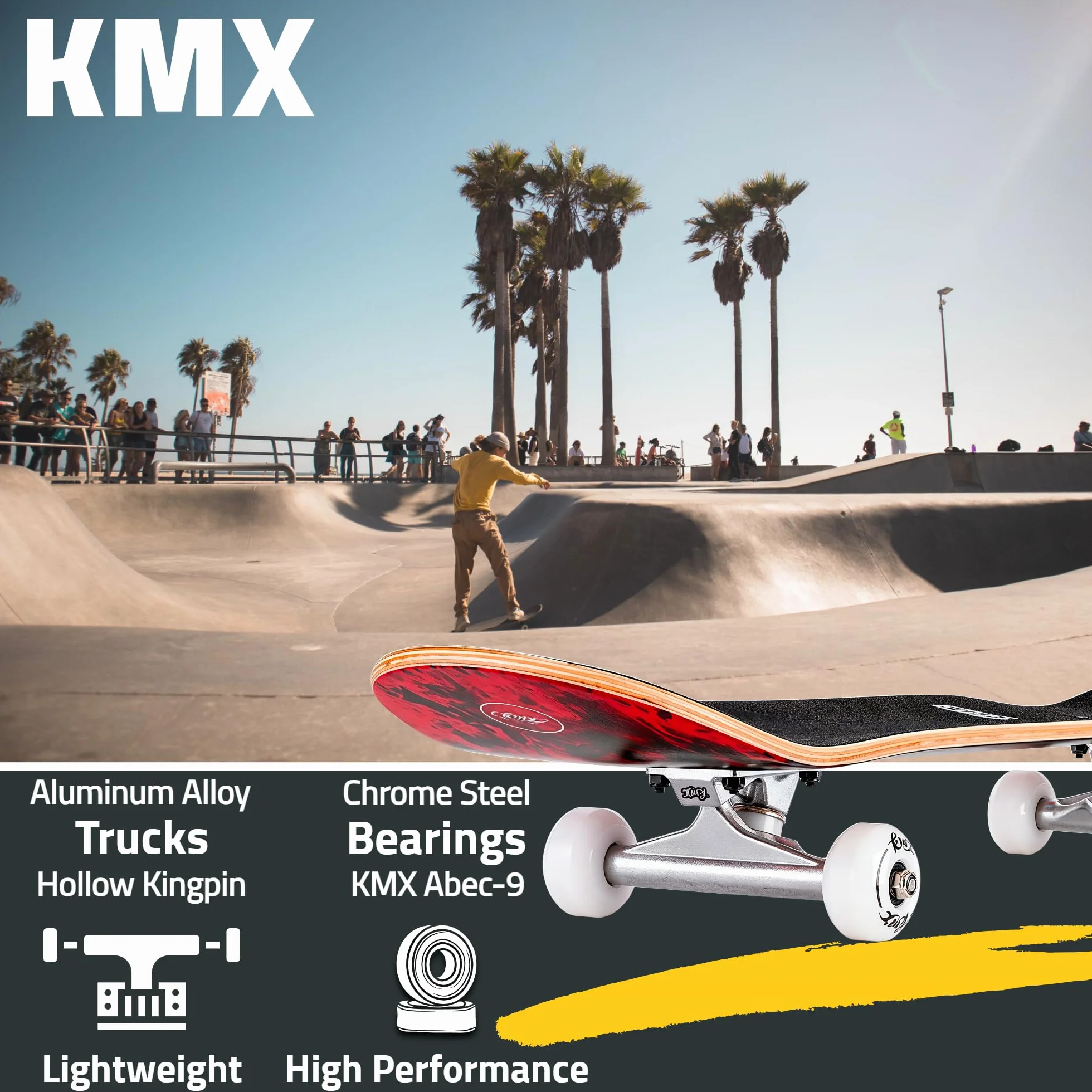 Skateboard pour Débutants, Plateau Concave Double Queue en Érable Canadien 7 Couches, Trucks Alliage d'Aluminium