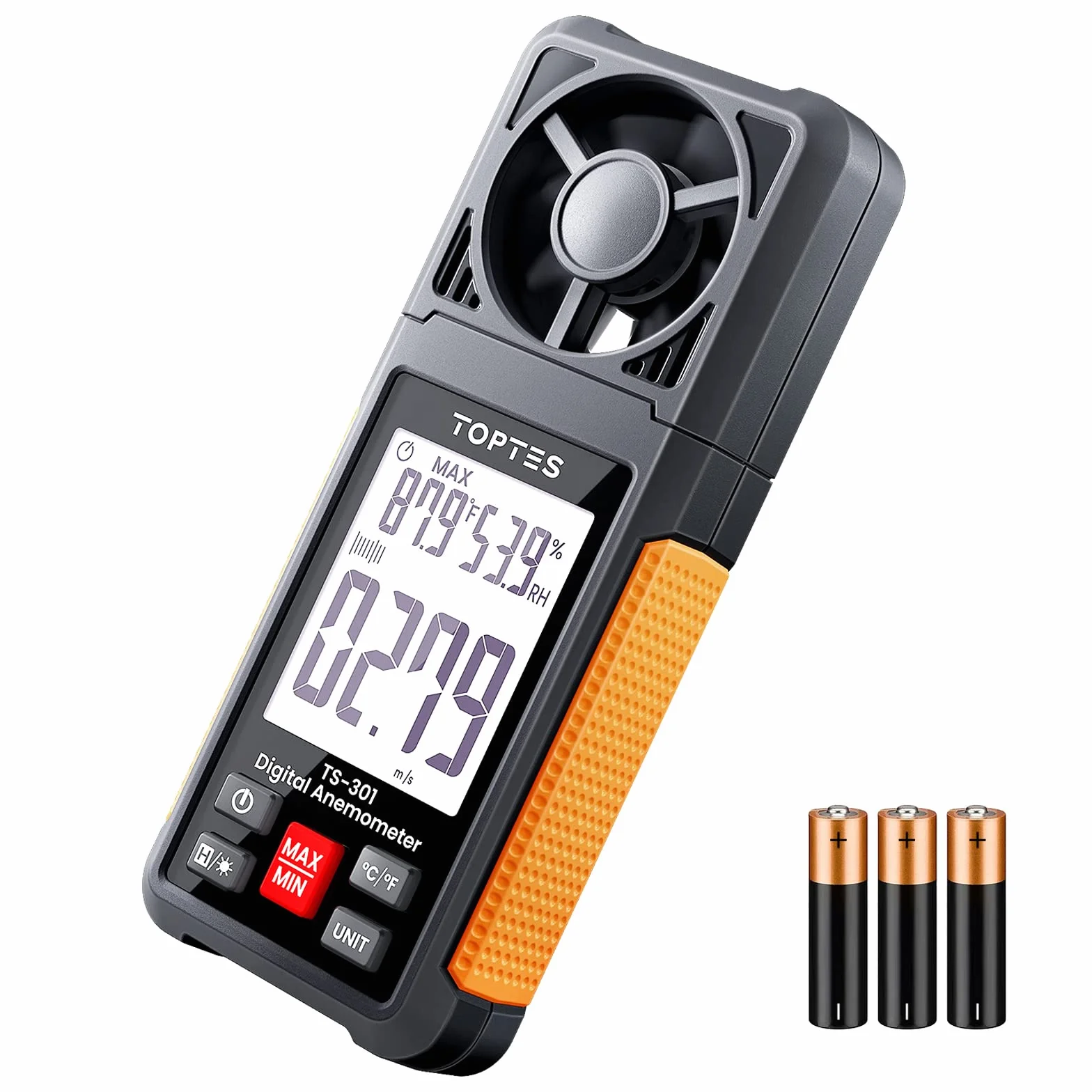 TopTes TS-301 Anémomètre numérique avec écran LCD 2,26 pouces, Débitmètre d'air pour HVAC